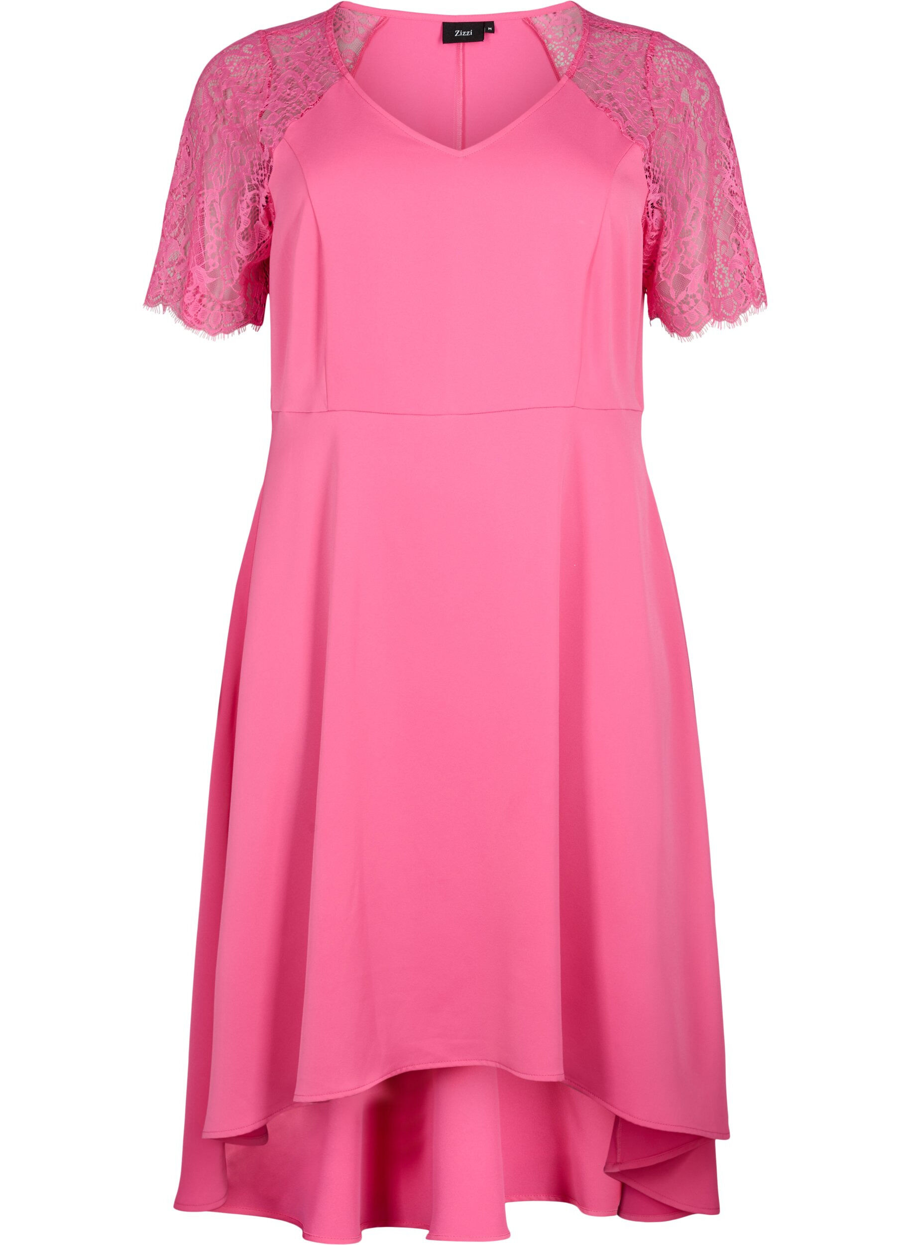 Zizzi Midikleid mit kurzen Spitzen&auml;rmeln, Shocking Pink, Packshot image number 0