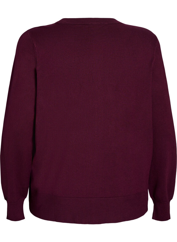Cardigan en tricot avec col rond et boutons, Bordeaux, Packshot image number 1