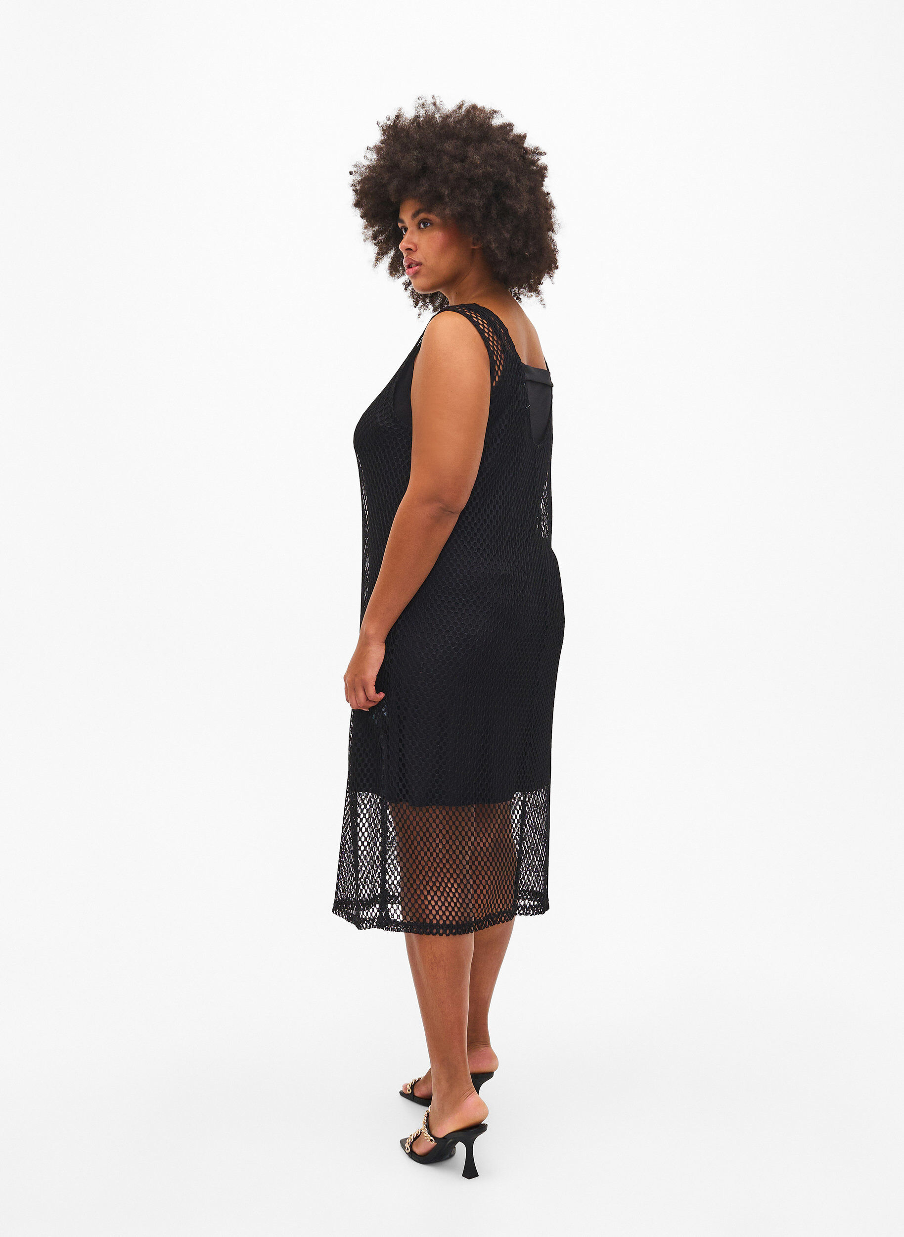 Zizzi &Auml;rmelloses Mesh-Kleid mit Schlitz, Black, Model image number 1