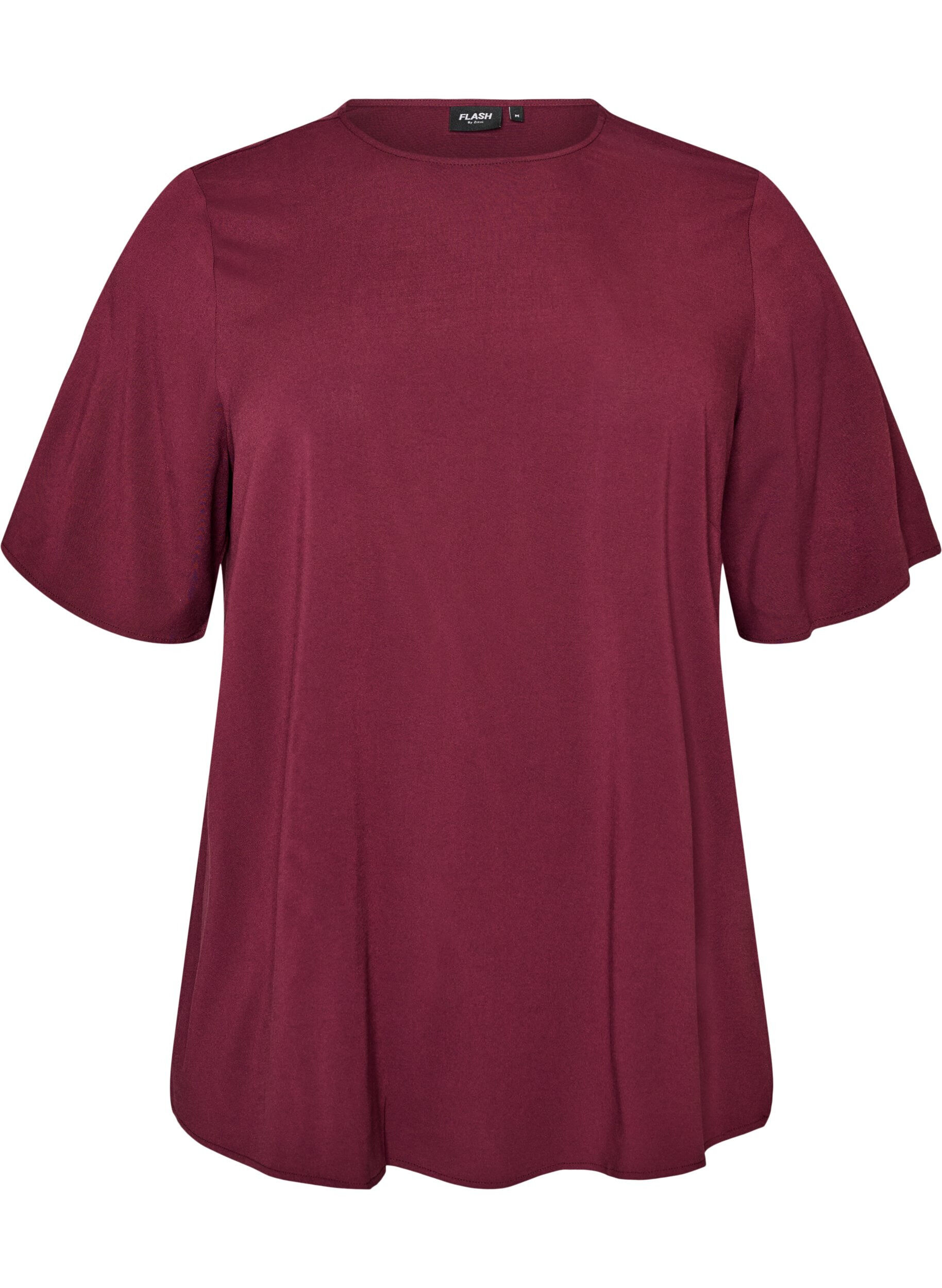 ZizziKurz&auml;rmelige, gewebte Bluse mit Rundhals, Rot, Packshot image number 0