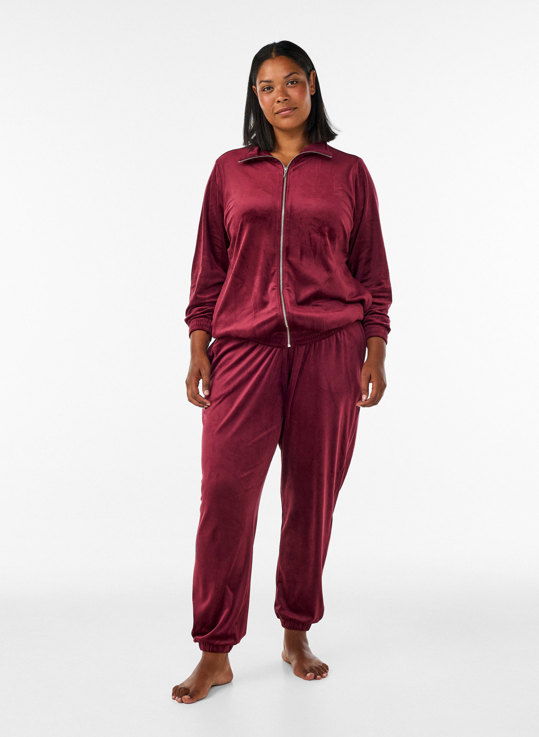 ZizziLockere Hose aus Velours, Rot, Model image number 0