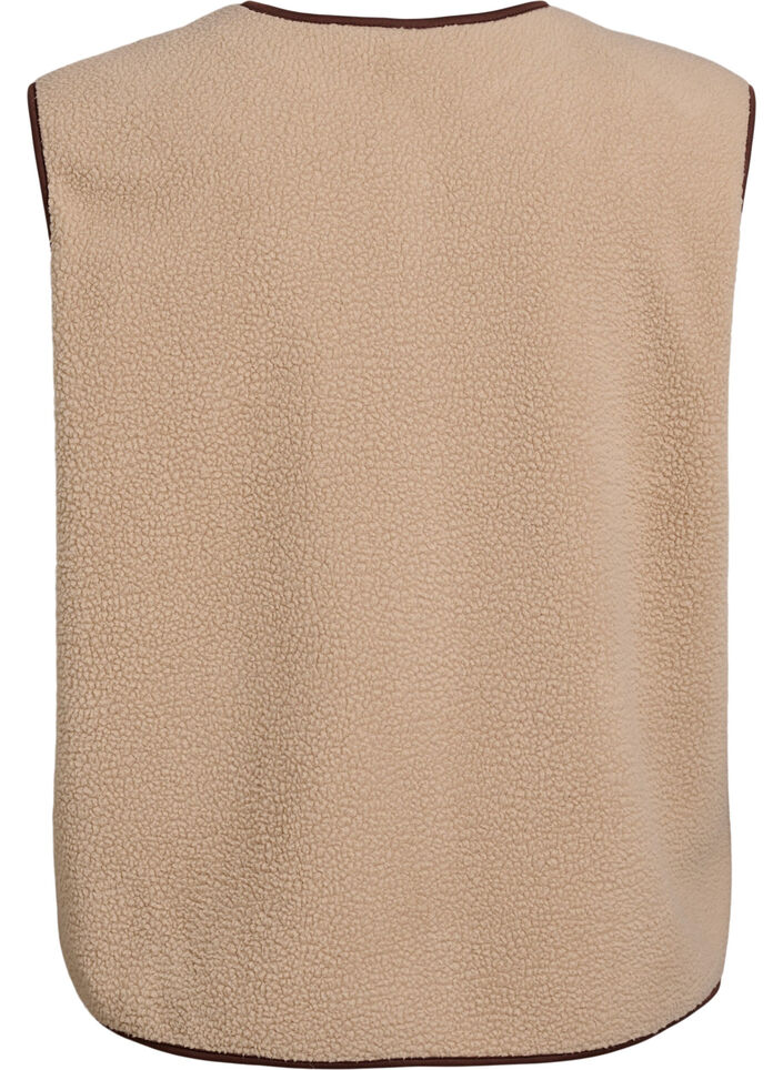 Veste sans manches en teddy avec finitions contrast&eacute;es, Beige, Packshot image number 1