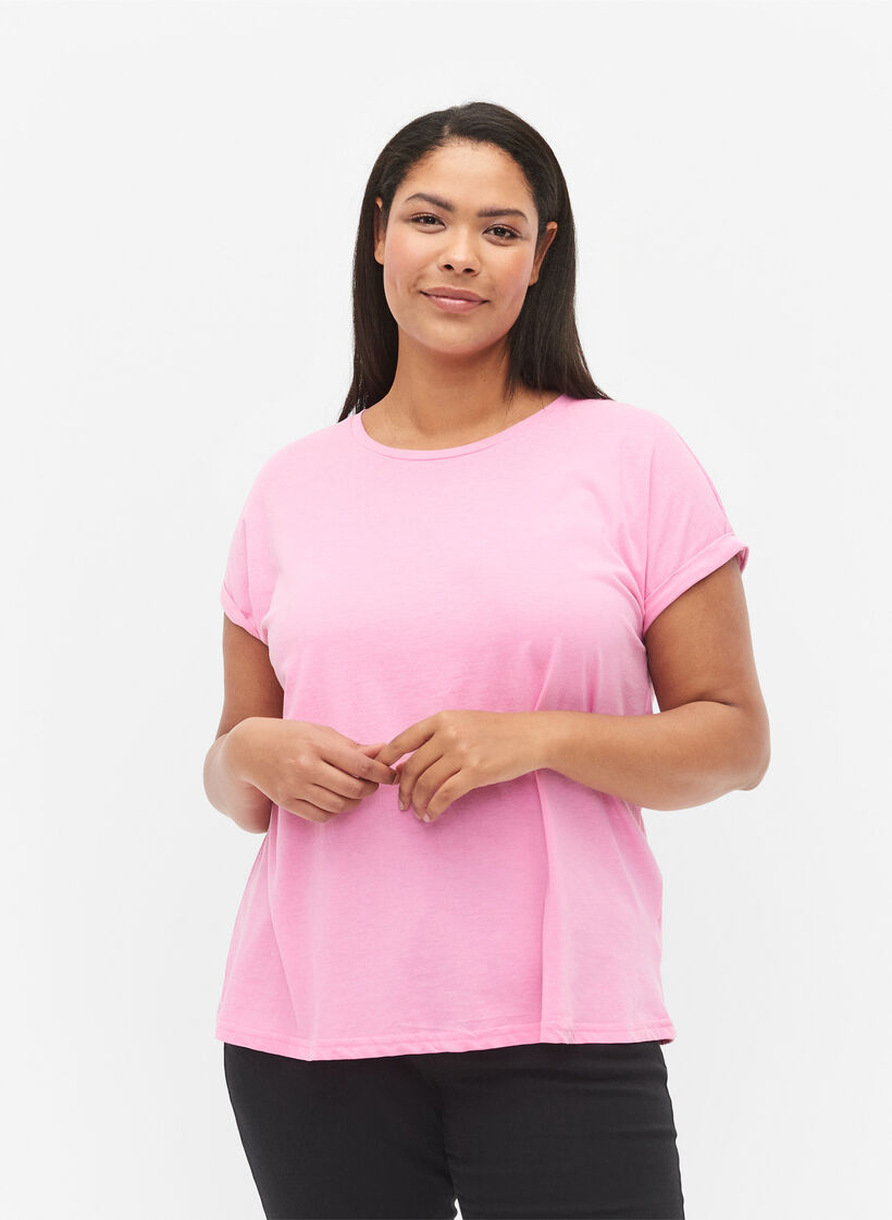 T-Shirt aus Baumwollmischung mit kurzen &Auml;rmeln, Pink, Model image number 0