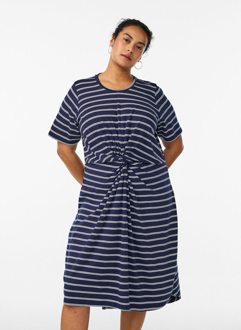 Kleid aus Baumwolle mit Twist-Detail, Blau, Model image number 0