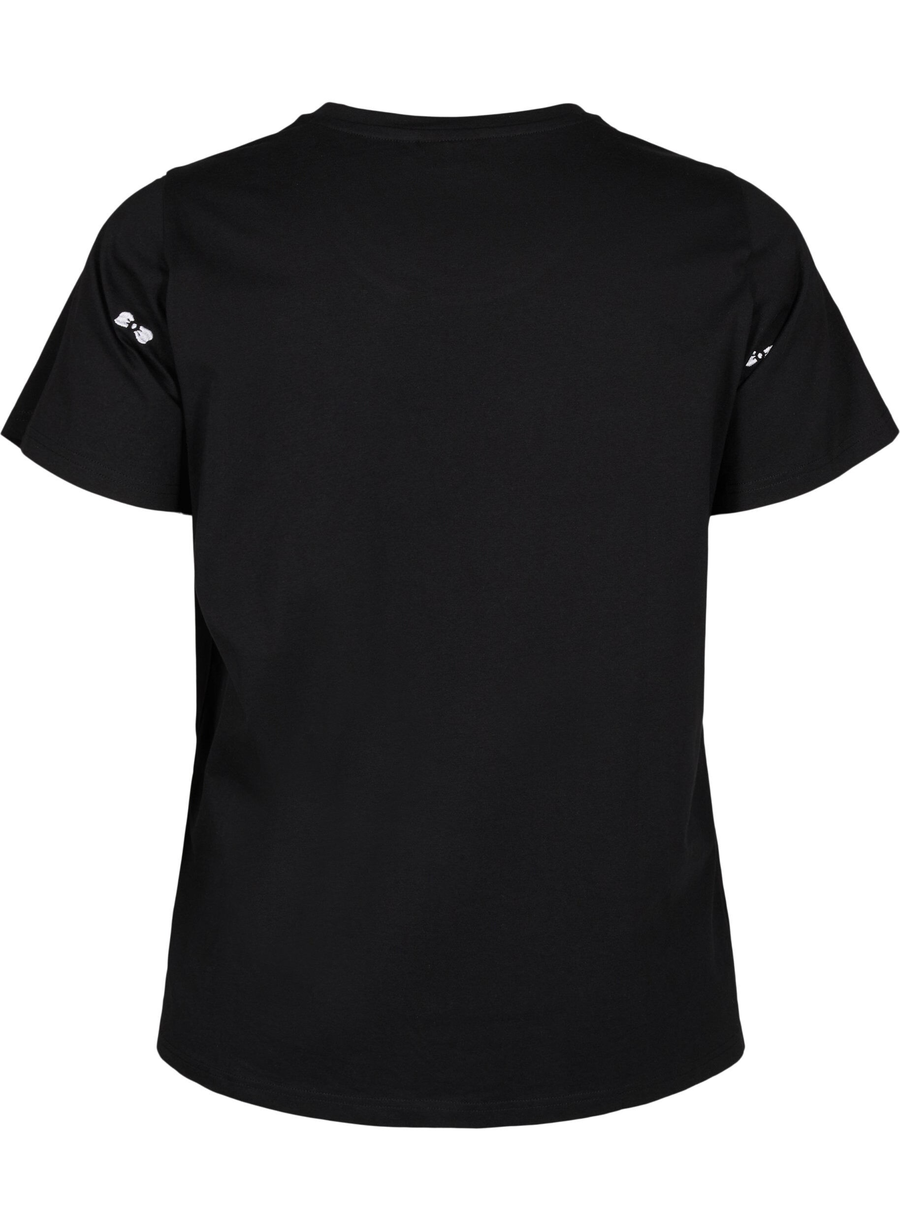 Zizzi T-shirt en coton biologique avec des n&oelig;uds, Black W. Bow Emb. , Packshot image number 1