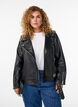 Veste motard en cuir avec ceinture, Noir, Model image number 0