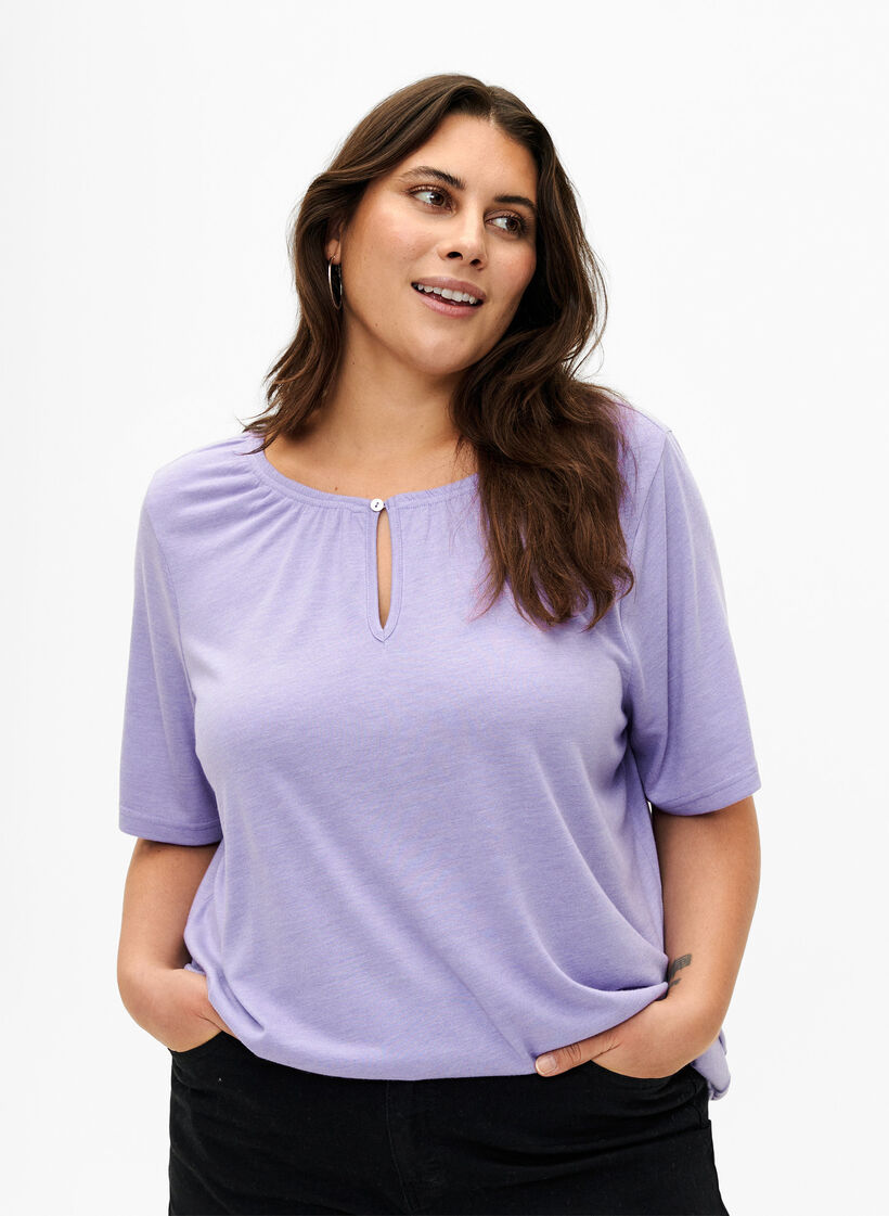 Melange Bluse mit kurzen Pins, Violet Tulip Mel., Model image number 0