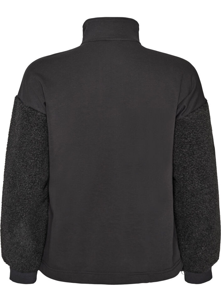 Sweatshirt avec manches en mati&egrave;re teddy et col montant, Gris anthracite, Packshot image number 1