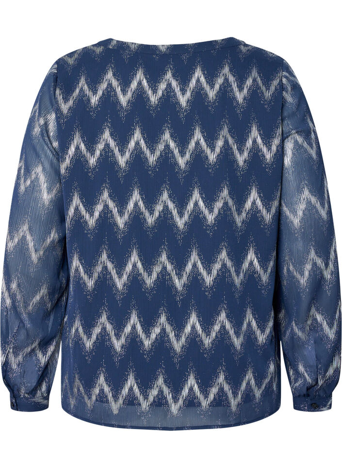 Bedruckte Bluse mit V-Ausschnitt, Blau, Packshot image number 1