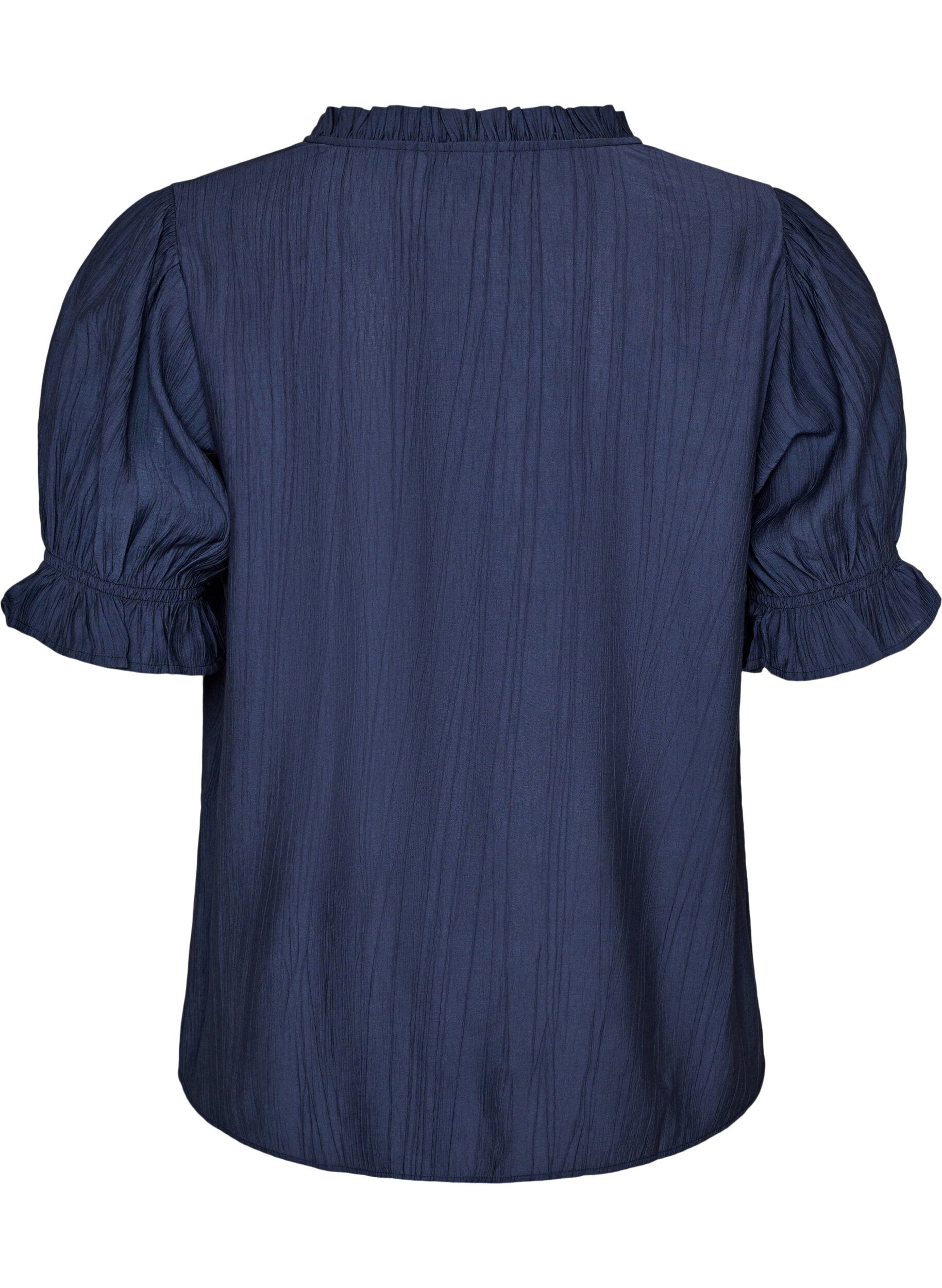 ZizziBluse aus einer gecrinkelten Viskosemischung mit V-Ausschnitt, Blau, Packshot image number 1