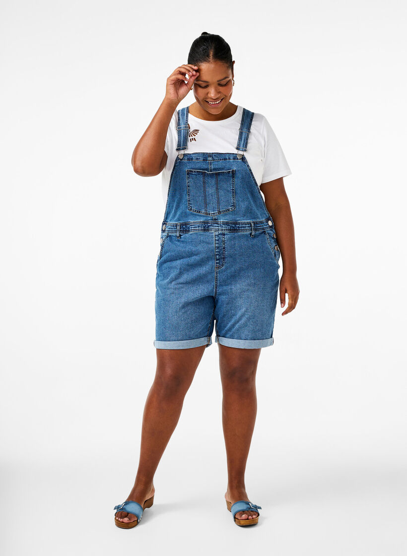 Denim Overalls Kurze Hosen, Blau, Model image number 1