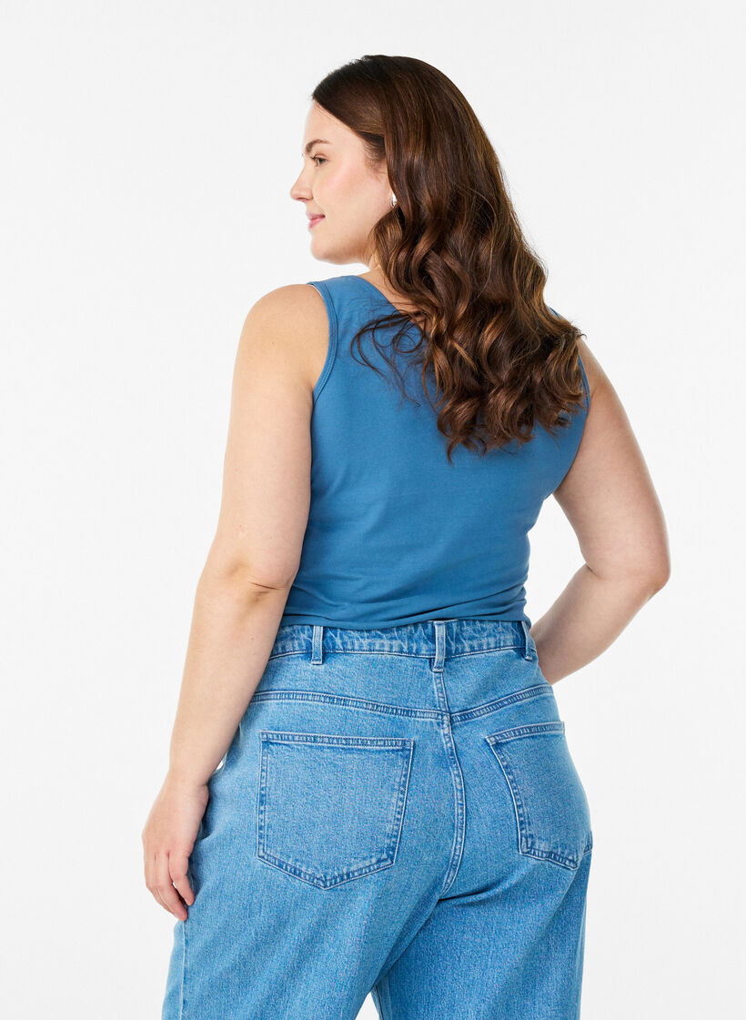 Einfarbiges Basic Top aus Baumwolle, Grau, Model image number 2