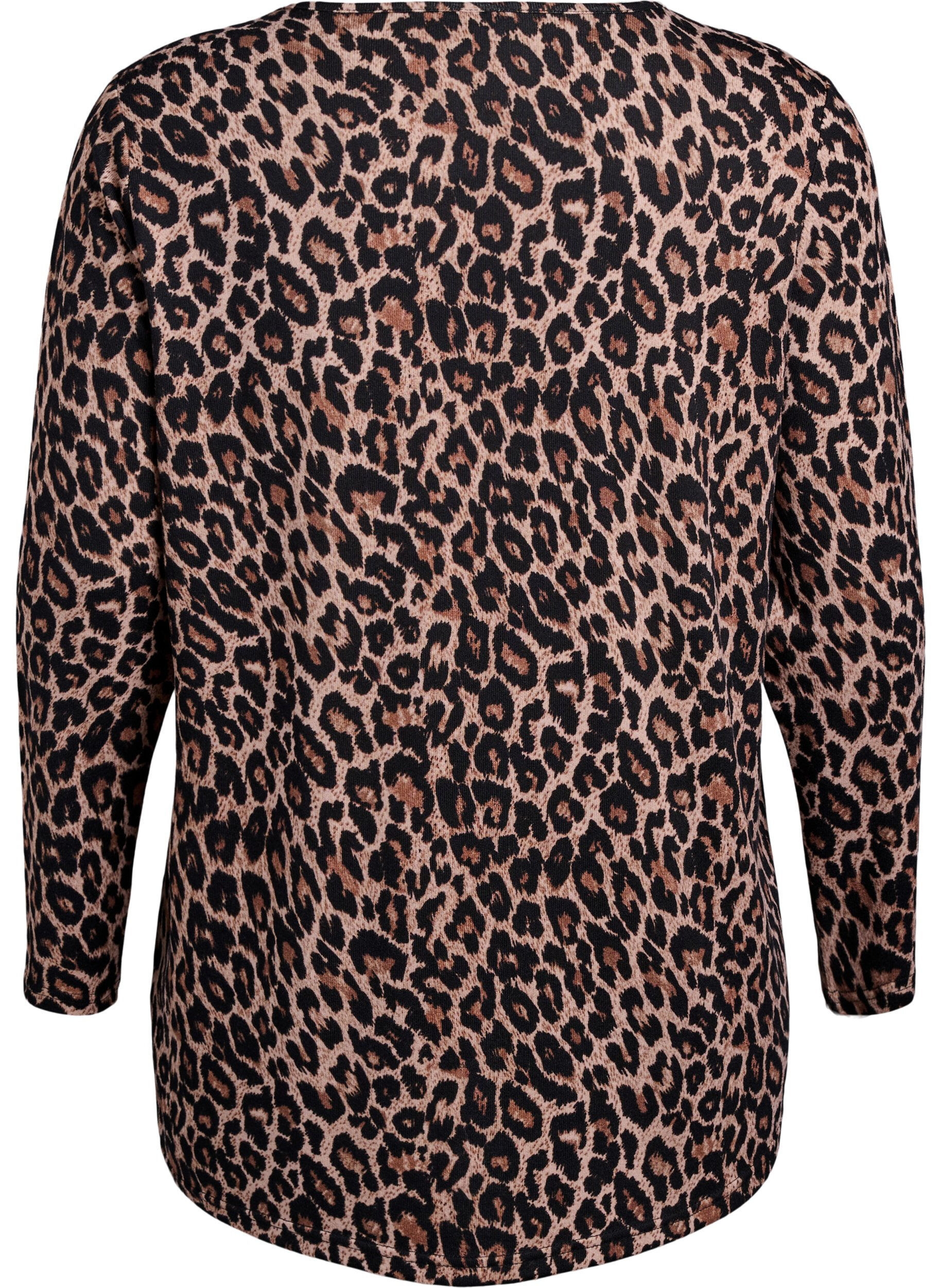Zizzi Bluse mit Leopardenmuster und langen &Auml;rmeln, Braun, Packshot image number 1