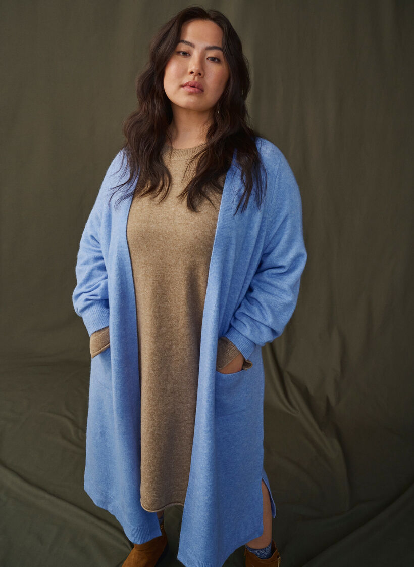 Long cardigan tricoté avec poches, Cornflower Blue Mel., Image image number 0