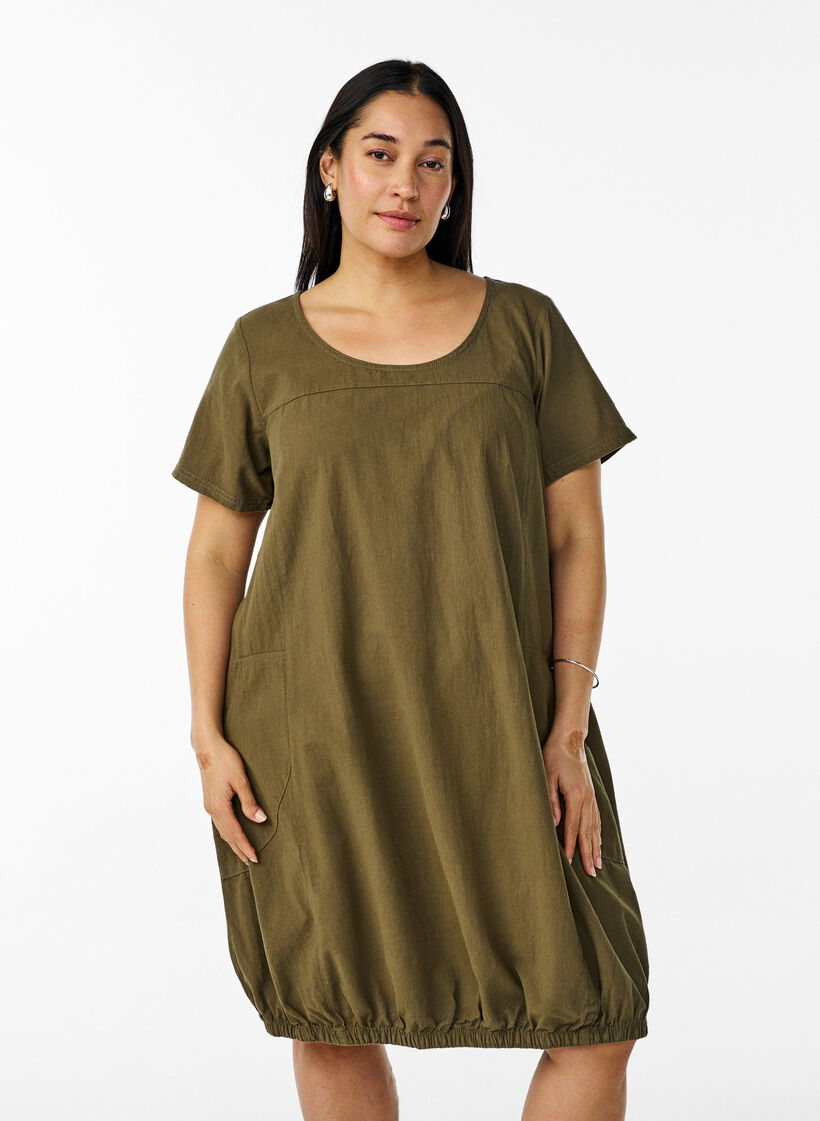 Robe en coton &agrave; manches courtes, Vert, Model image number 0