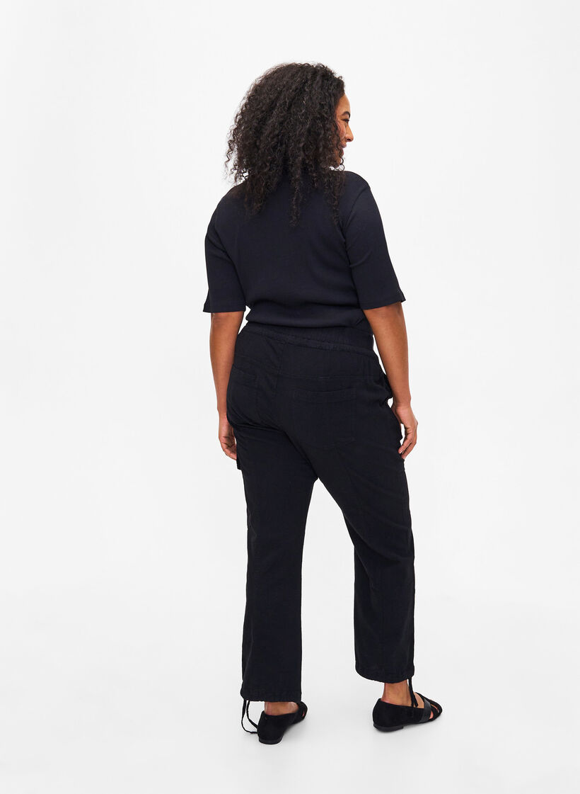 Pantalon ample en coton, Noir, Model image number 1