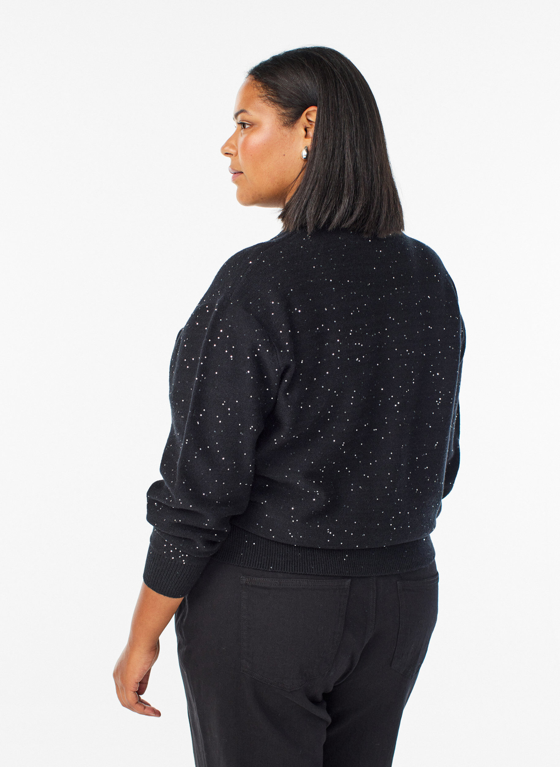 Zizzi Cardigan avec zip et paillettes, Noir, Model image number 2