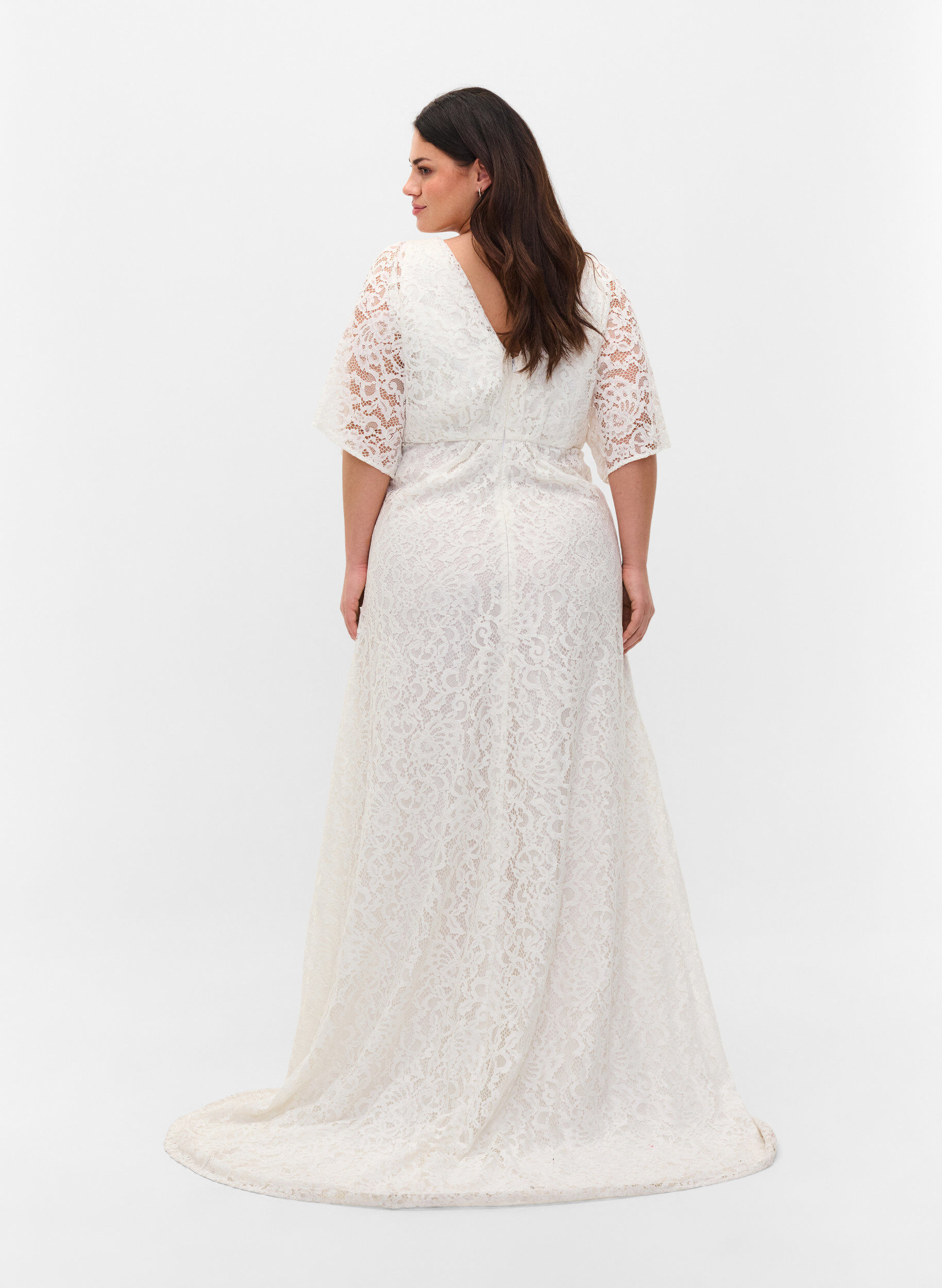 Zizzi Brautkleid mit Spitze und Schlitz, Star White, Model image number 2