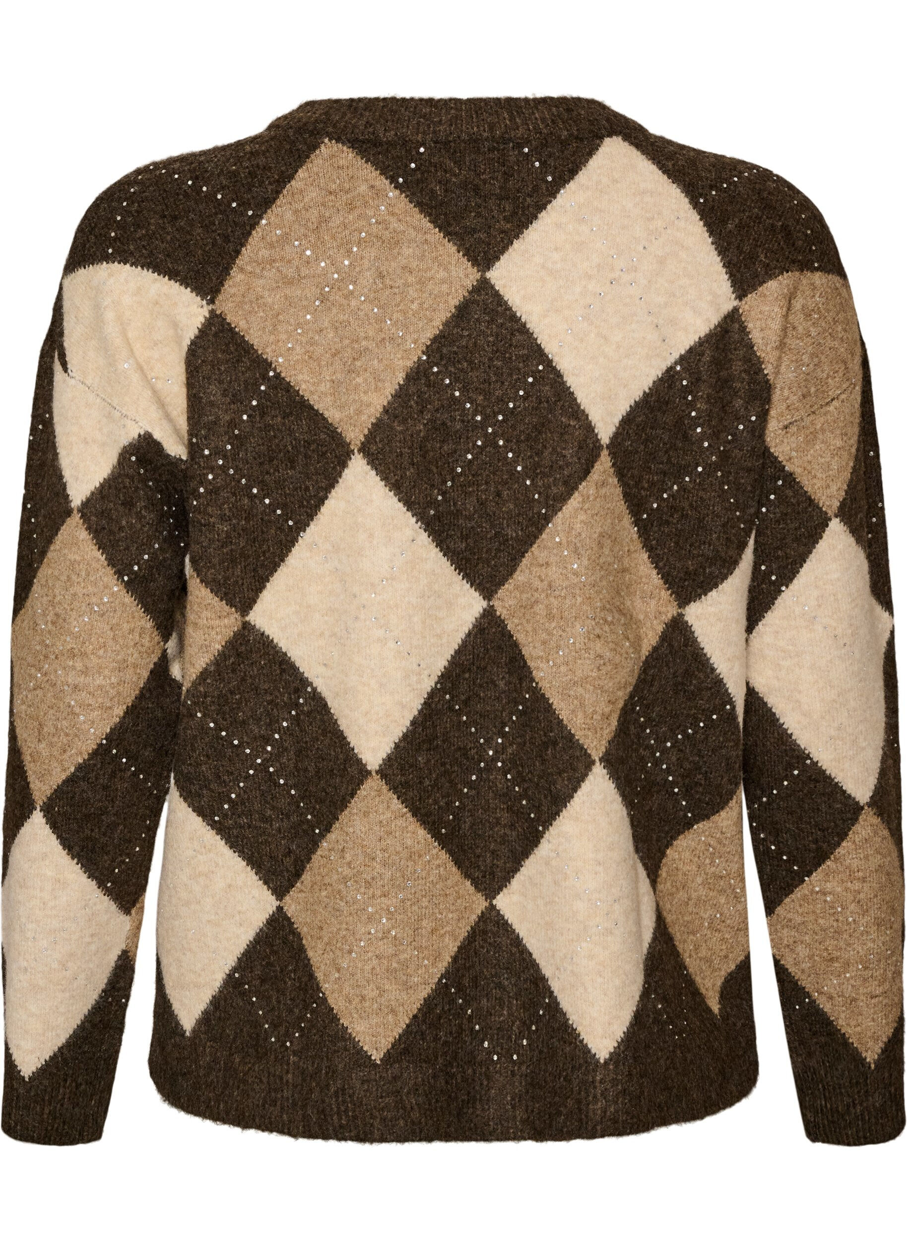ZizziHaut en maille avec motif losanges et strass, Marron, Packshot image number 1