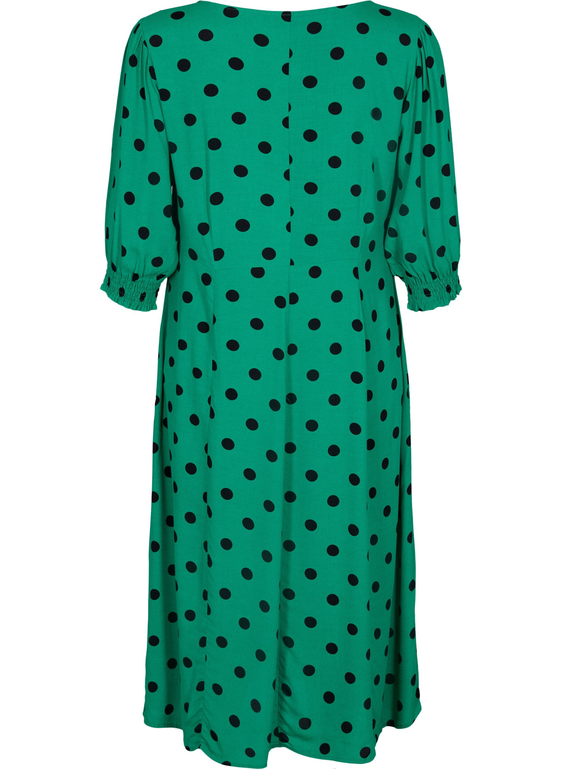 Zizzi Midikleid aus Viskose mit Punktmustern, Jolly Green Dot AOP, Packshot image number 1