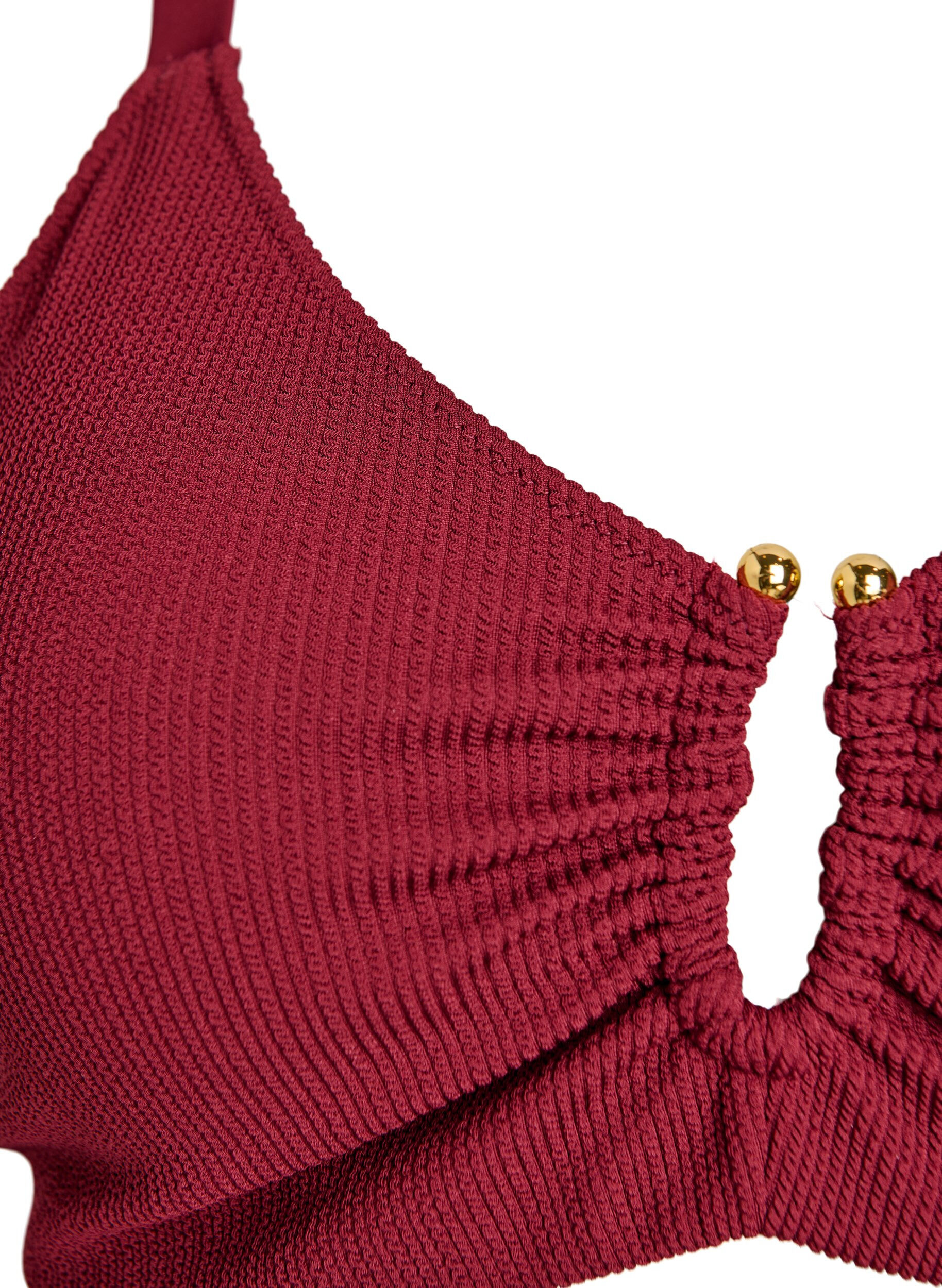 Zizzi Strukturiertes Bikini Top mit Golddetail, Rot, Packshot image number 2