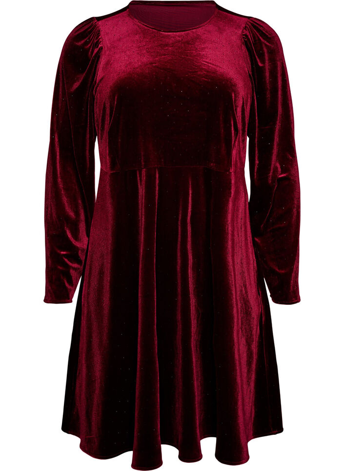 Robe en velours avec strass et coupe &eacute;vas&eacute;e, Bordeaux, Packshot image number 0