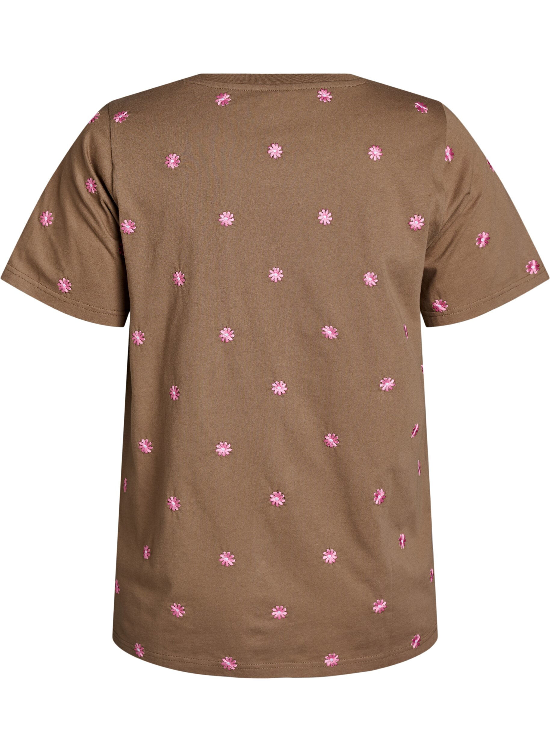 ZizziT-shirt en coton biologique avec motifs brod&eacute;s, Marron, Packshot image number 1