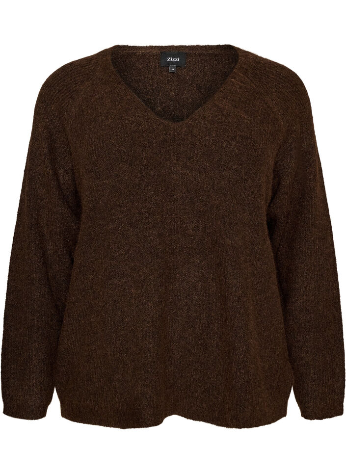 Strickbluse mit V-Ausschnitt und Raglan&auml;rmeln, Braun, Packshot image number 0