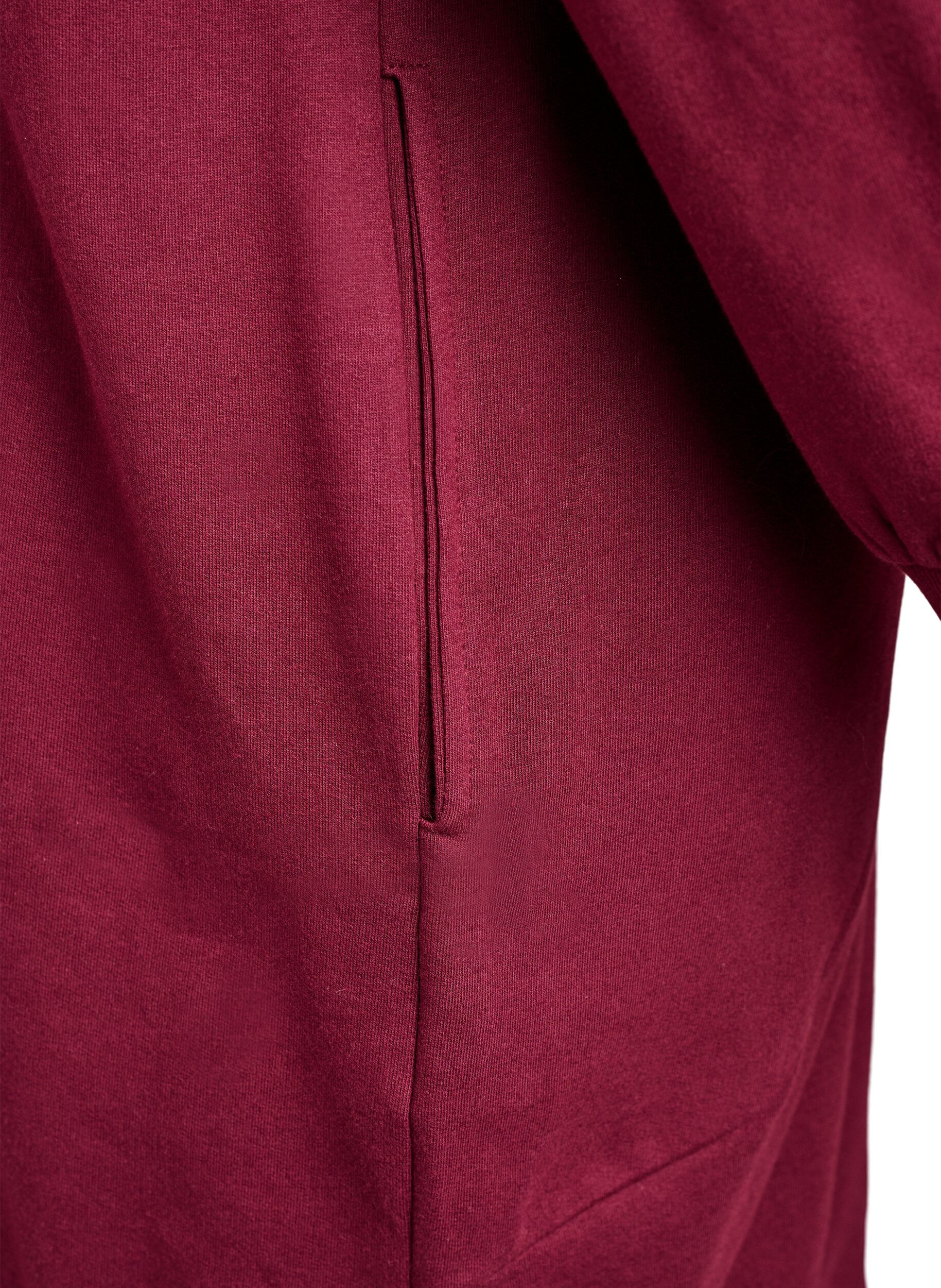 Zizzi Lange Sweatjacke aus Baumwolle mit Kapuze, Dunkles Bordeaux, Packshot image number 3