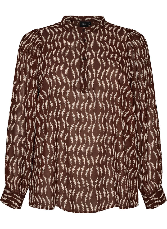 Blouse avec imprim&eacute; int&eacute;gral et patte de boutonnage courte, Marron, Packshot image number 0