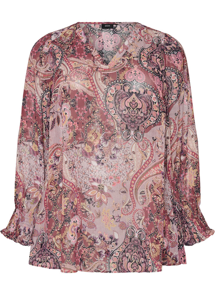 Tunika mit Paisleymuster und gesmokten &Auml;rmelb&uuml;ndchen, Rot, Packshot image number 0