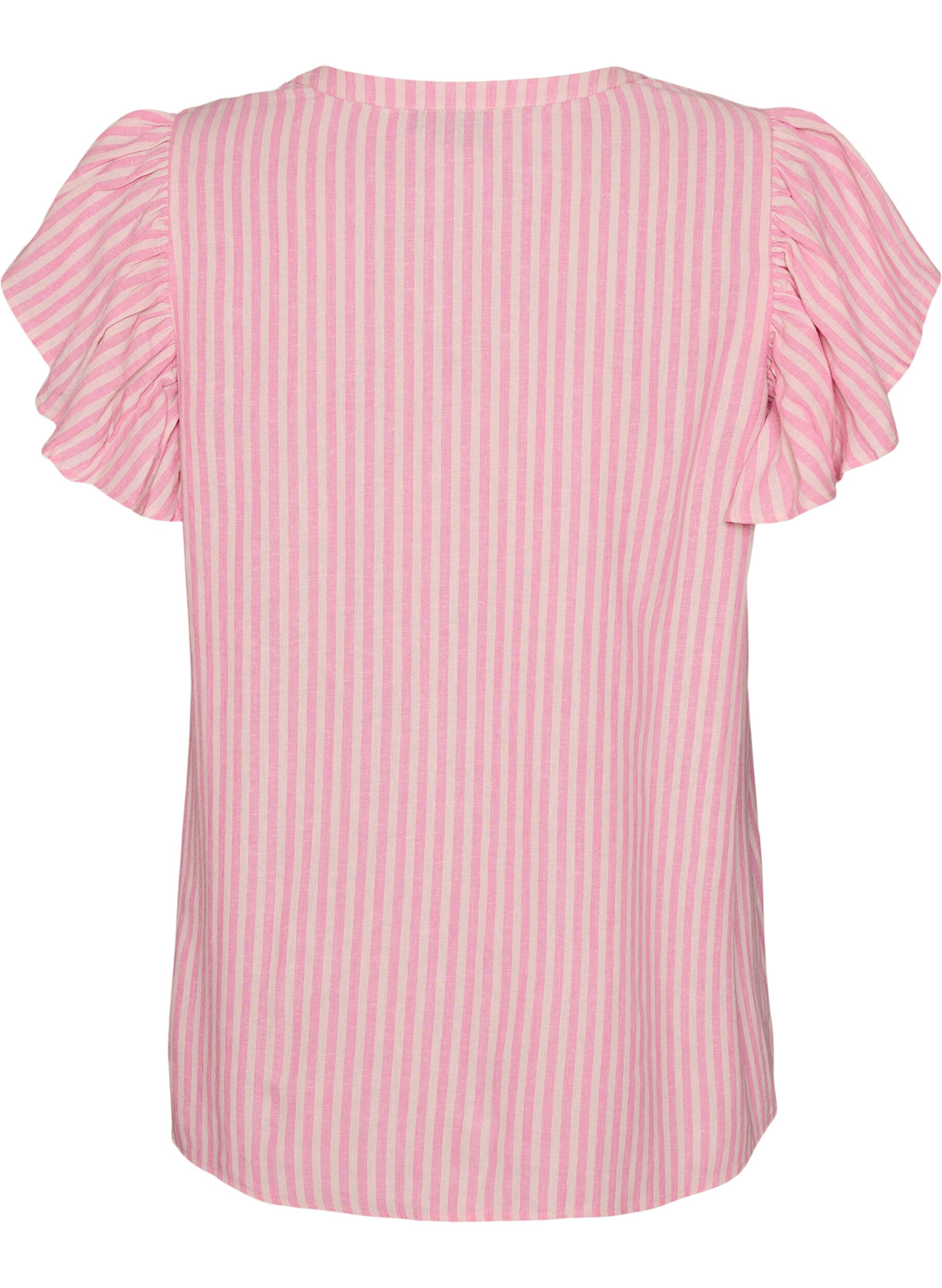 ZizziBlouse en viscose et lin avec manches &agrave; volants, Rose, Packshot image number 1