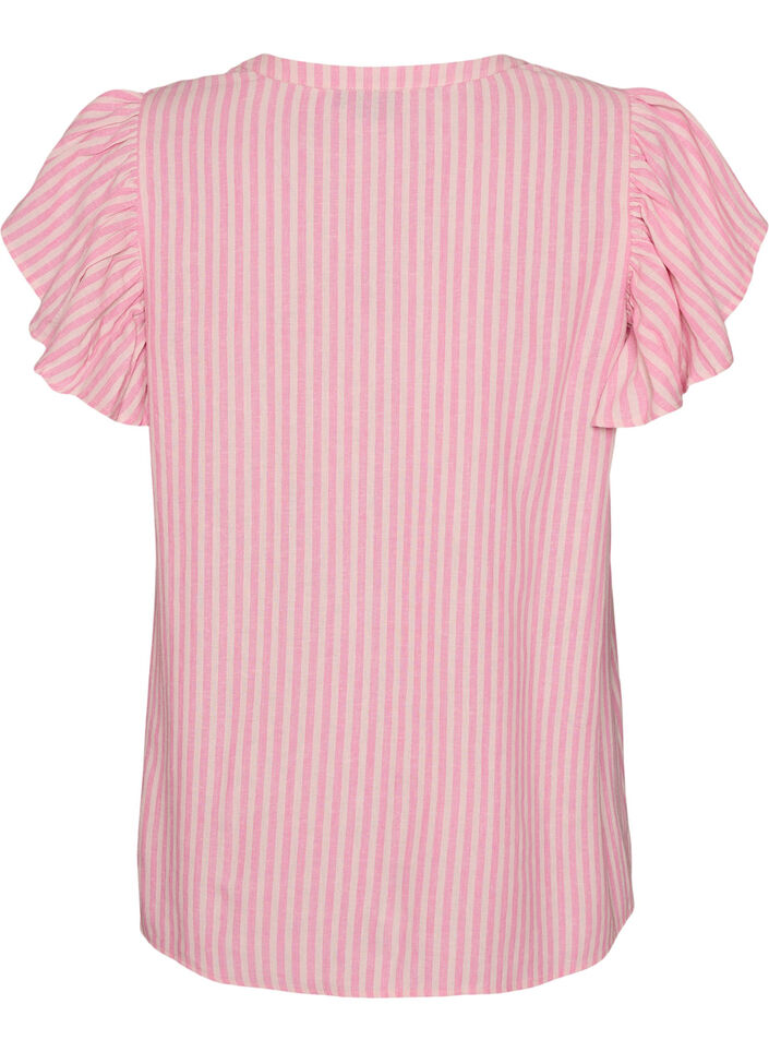 Blouse en viscose et lin avec manches &agrave; volants, Rose, Packshot image number 1