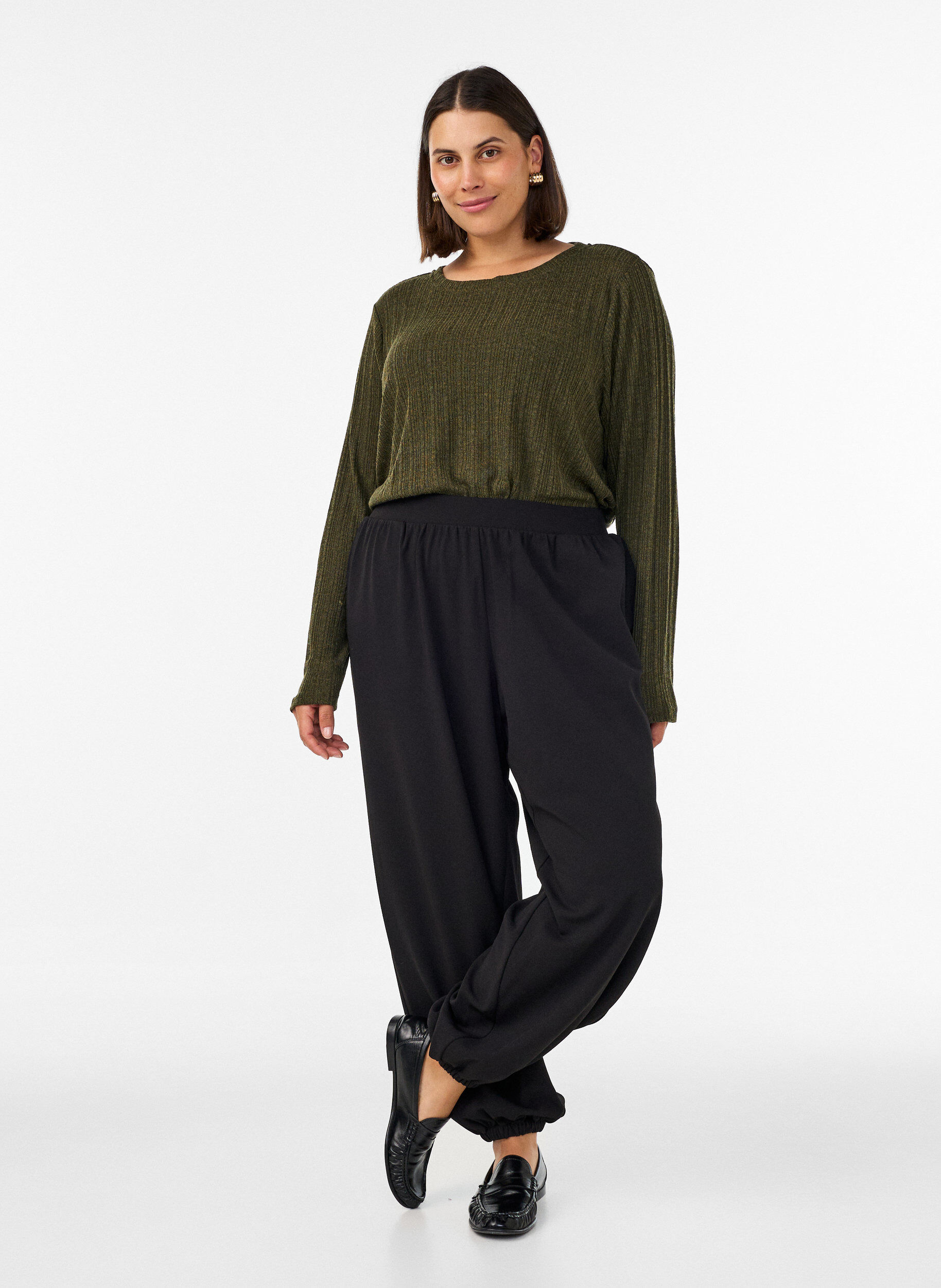 ZizziBluse aus Jersey mit Rippstruktur und langen &Auml;rmeln, Gr&uuml;n, Model image number 1