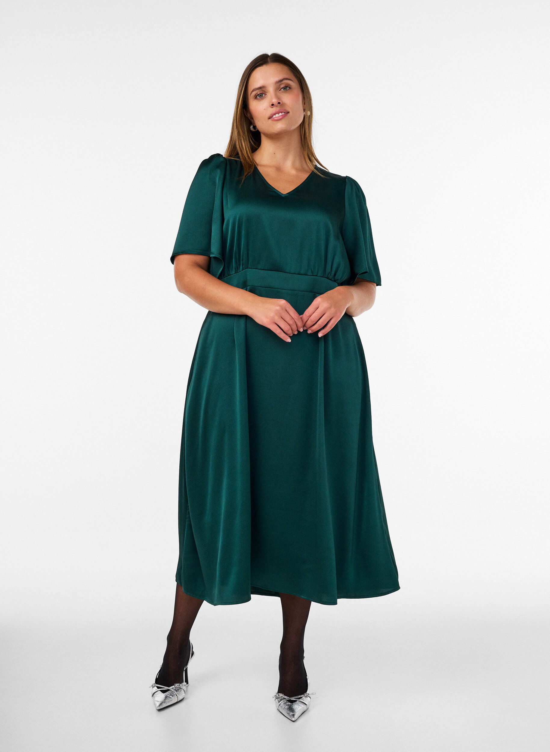 Empire-Partykleid in Midil&auml;nge, Gr&uuml;n, Model
