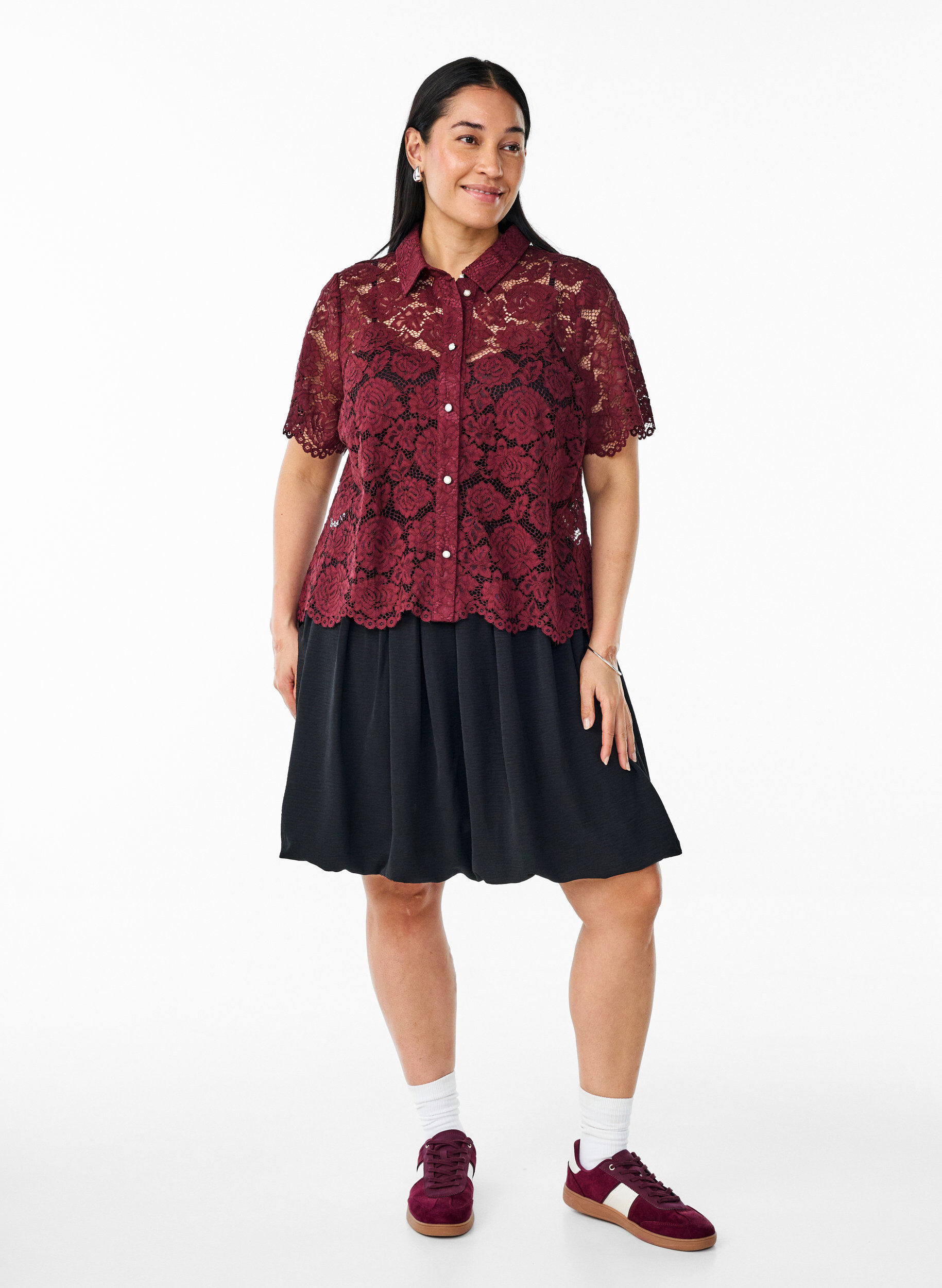 Zizzi Kurzer Ballonrock mit elastischem Bund, Schwarz, Model image number 1