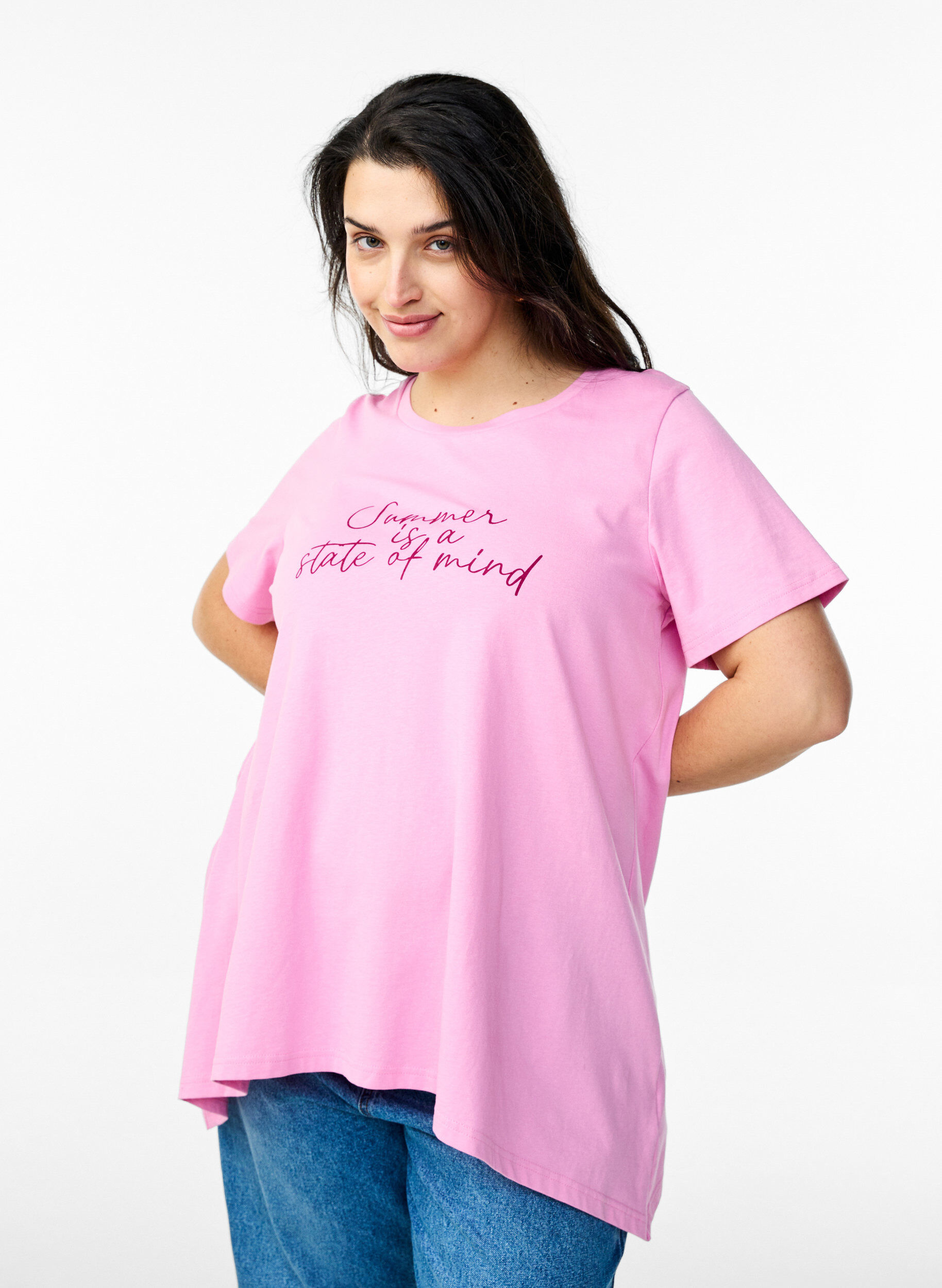Zizzi T-Shirt mit Rundhalsausschnitt und A-Linie, Pink, Model image number 0