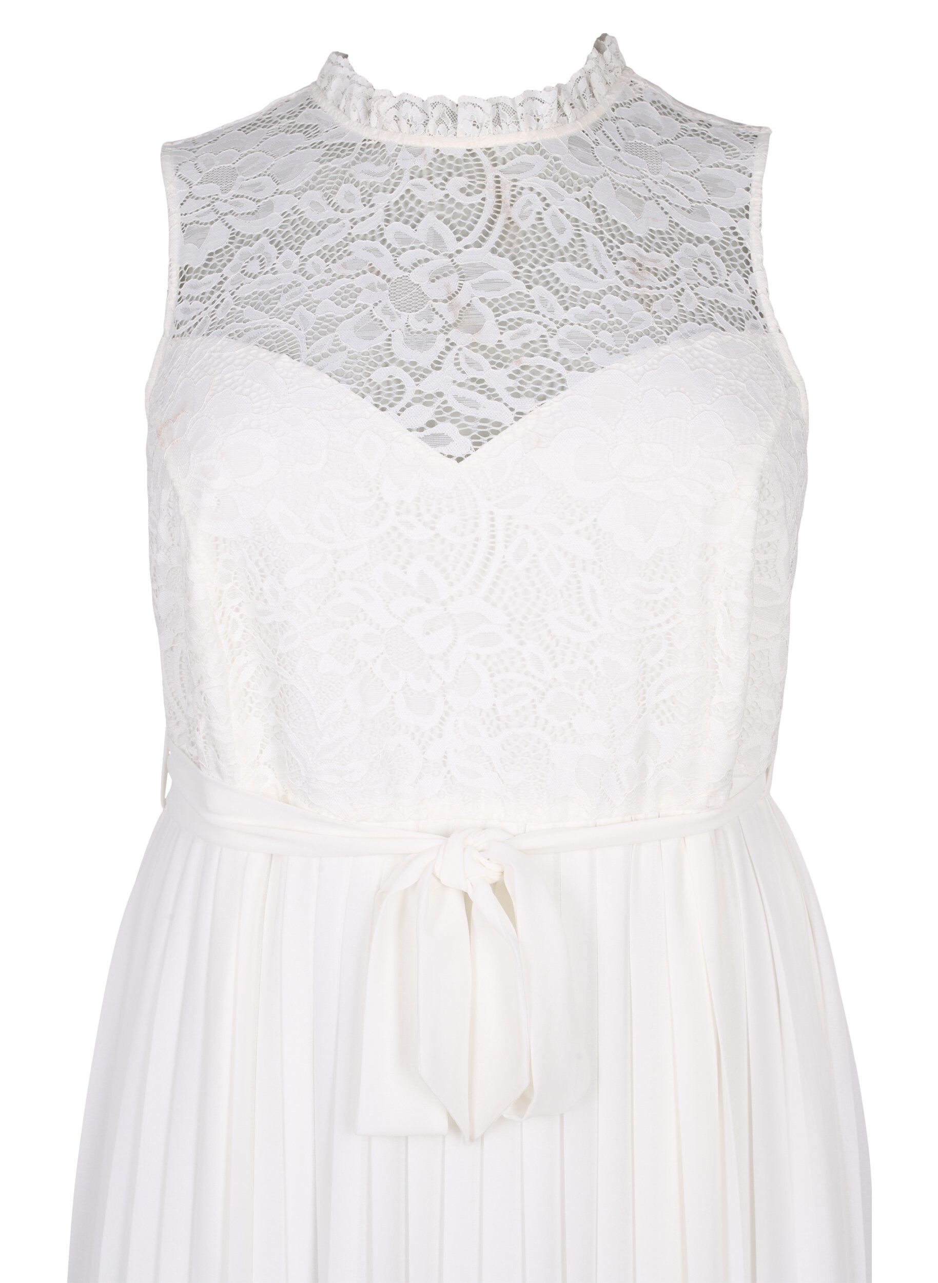 Zizzi &Auml;rmelloses Kleid mit Spitze und Falten, Bright White, Packshot image number 2