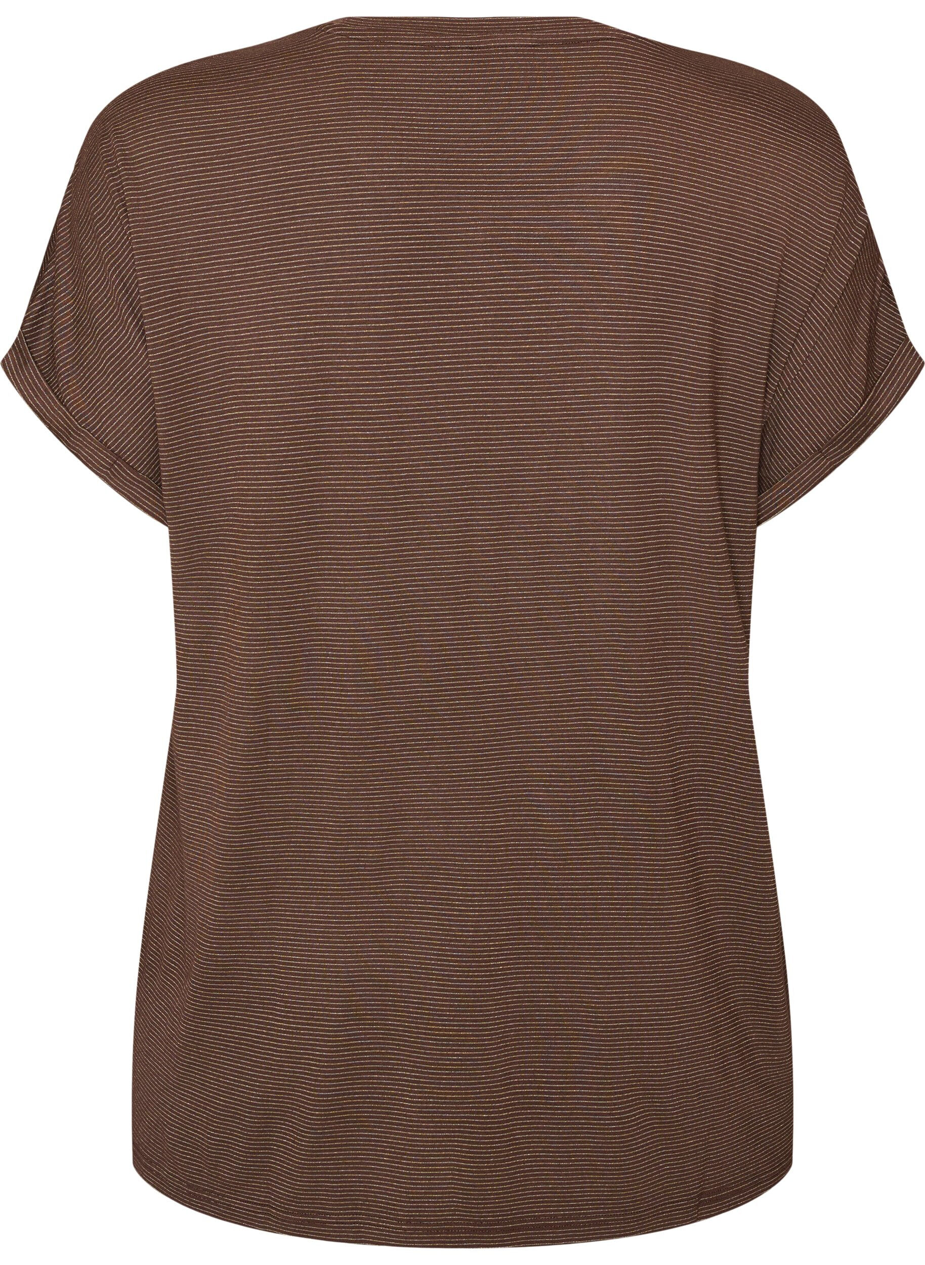 ZizziT-Shirt aus Viskose mit Glitzerstreifen, Braun, Packshot image number 1