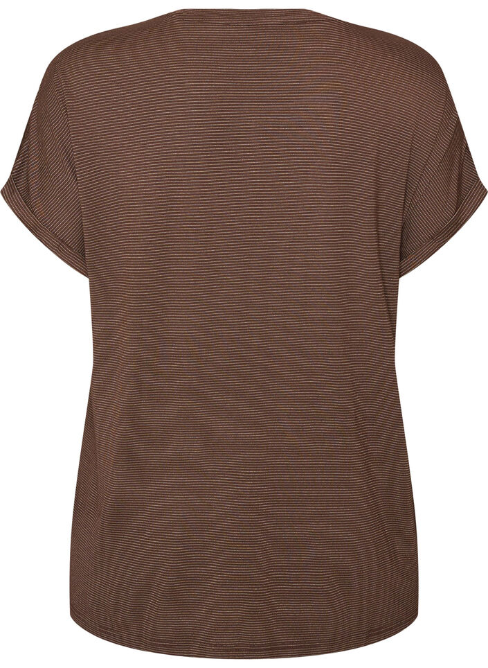T-Shirt aus Viskose mit Glitzerstreifen, Braun, Packshot image number 1