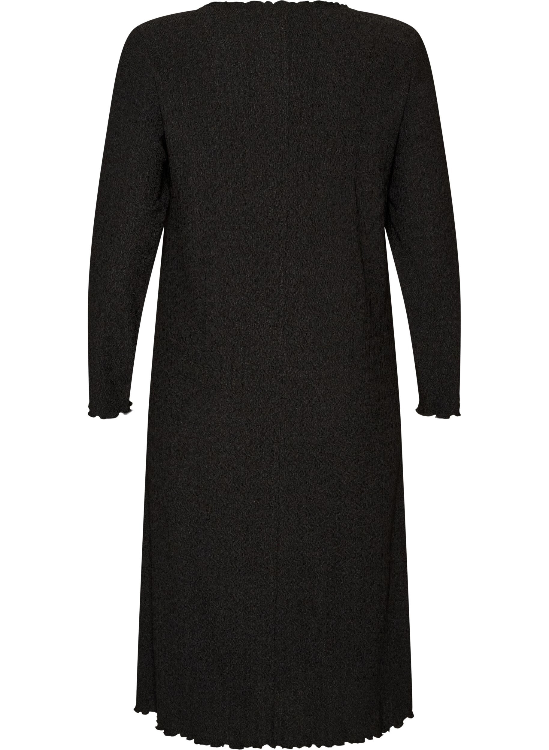ZizziRobe midi avec une texture ondul&eacute;e et des manches longues, Noir, Packshot image number 1