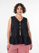&Auml;rmellose Bluse mit Struktur und Bindeband, Schwarz, Model image number 0