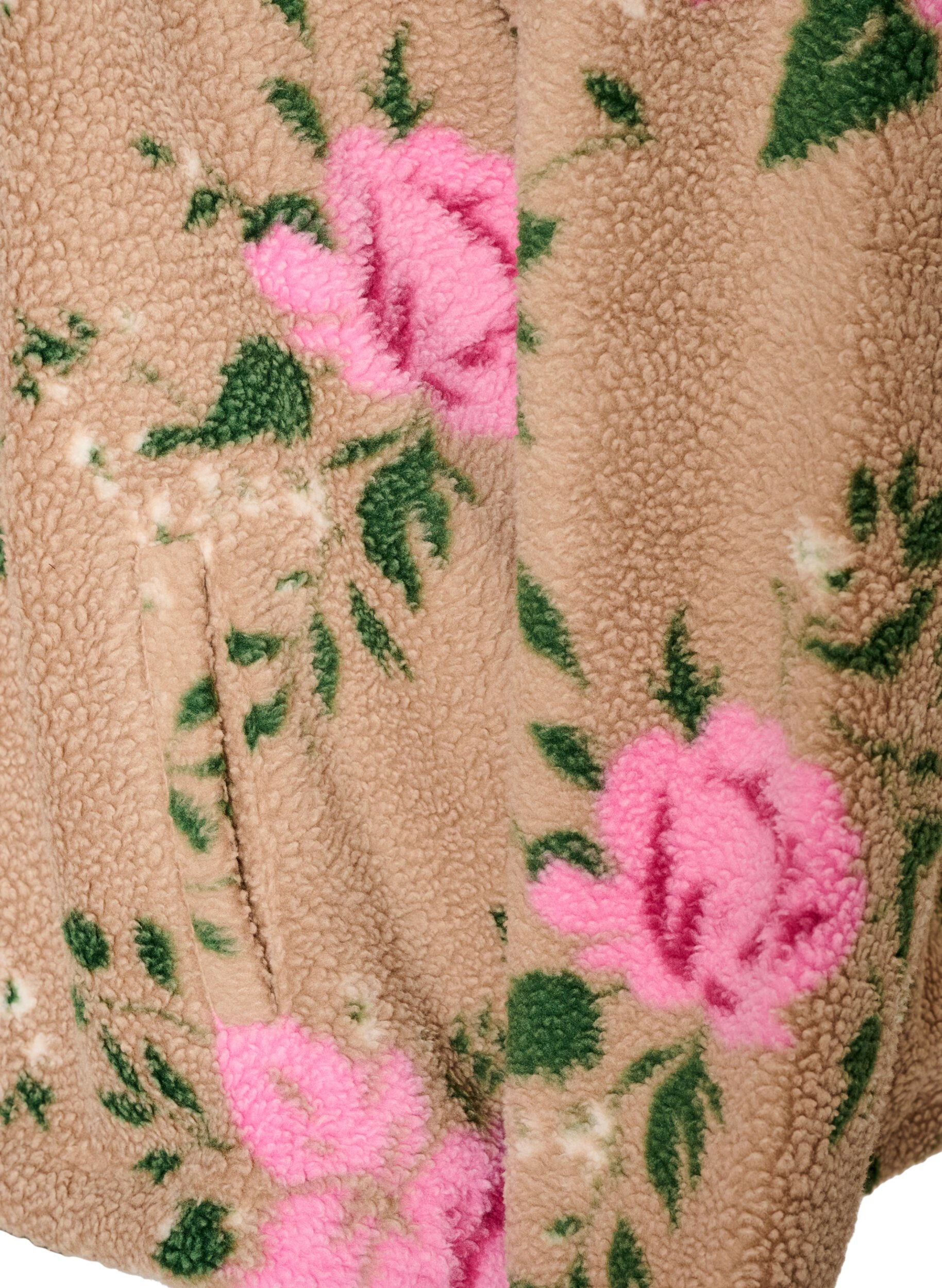 ZizziGebl&uuml;mte Fleecejacke mit hohem Kragen und Rei&szlig;verschluss, Beige, Packshot image number 3