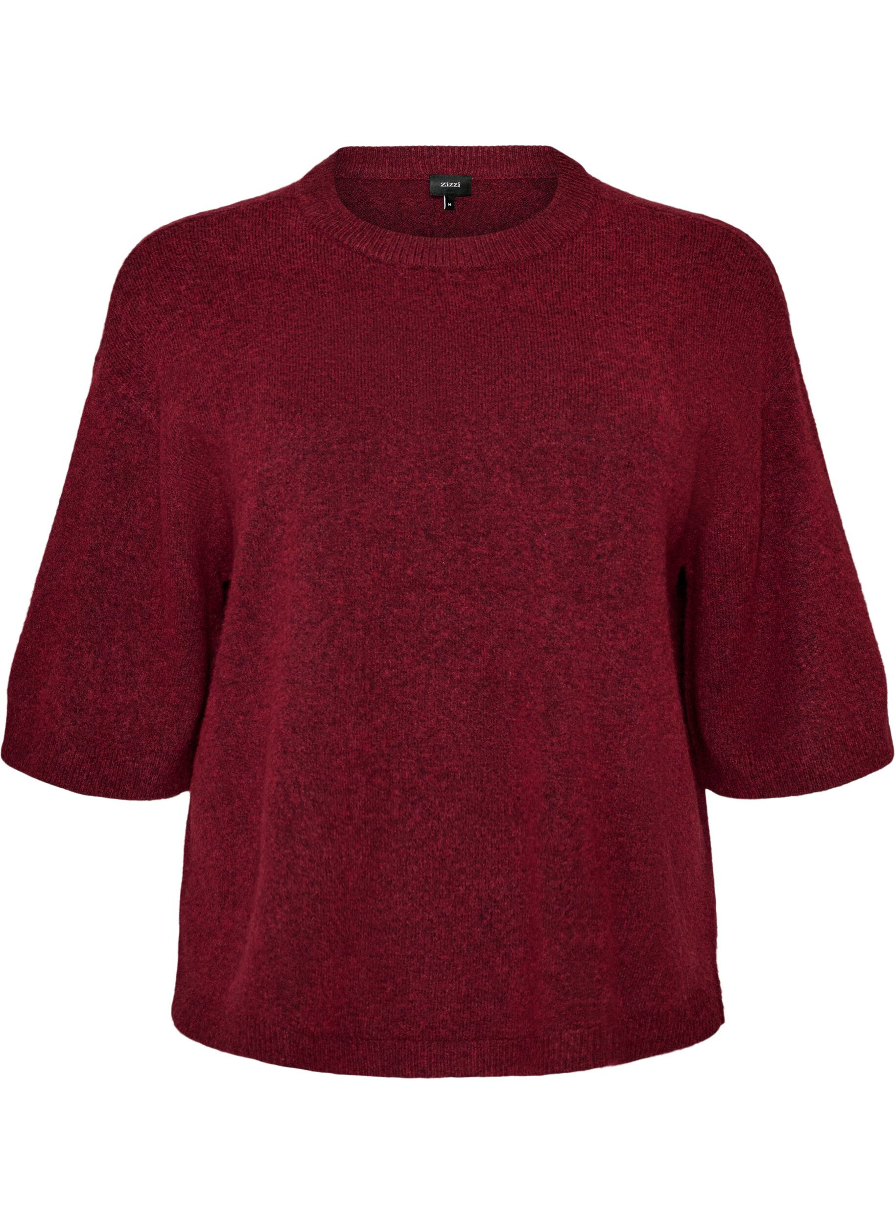 ZizziLocker sitzende Strickshirt mit kurzen &Auml;rmeln, Rot, Packshot image number 0
