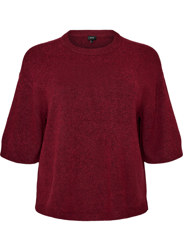 Locker sitzende Strickshirt mit kurzen &Auml;rmeln, Rot, Packshot image number 0