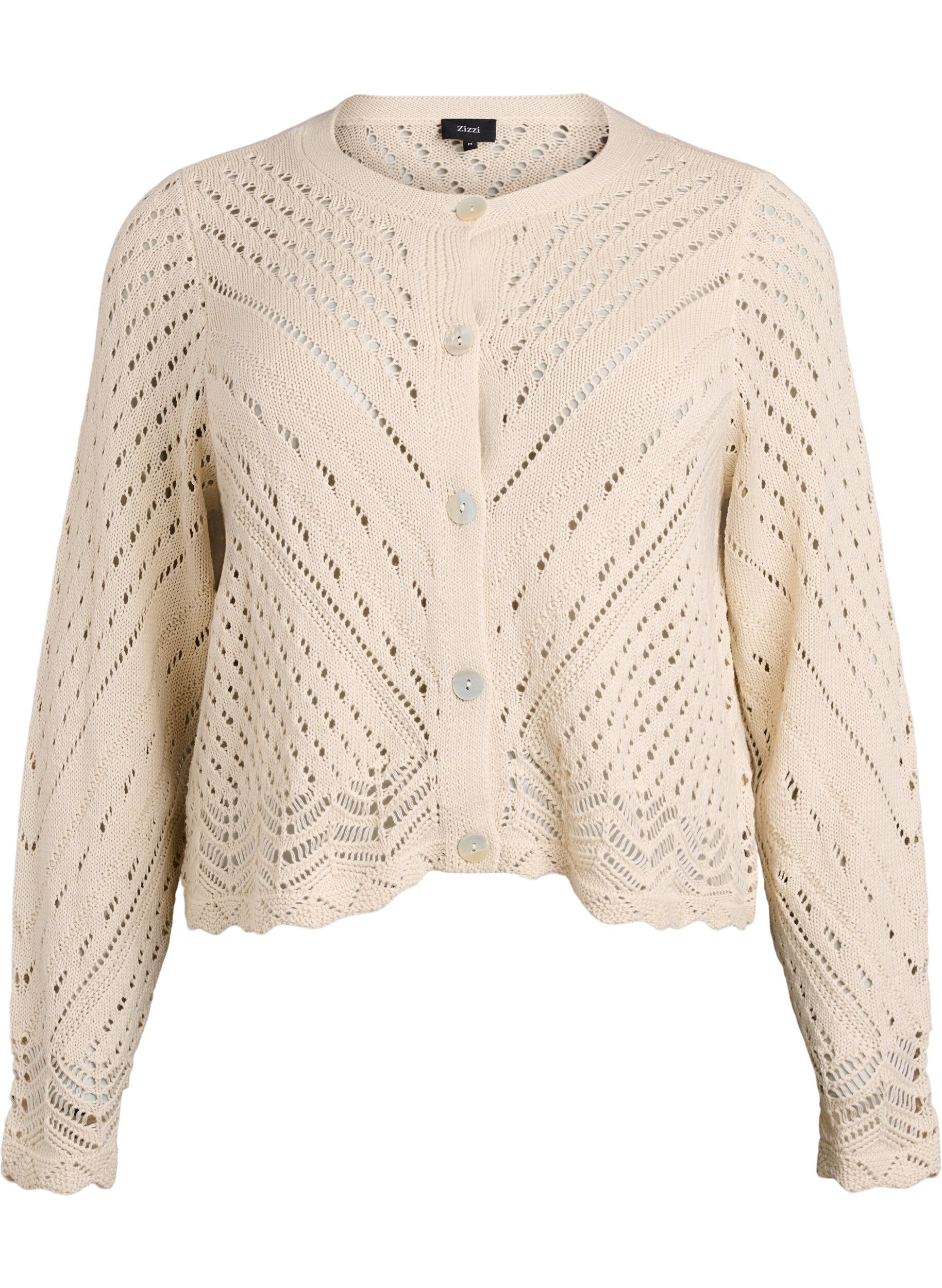 Zizzi Kurze Strickjacke mit Lochmuster, Sandshell, Packshot image number 0