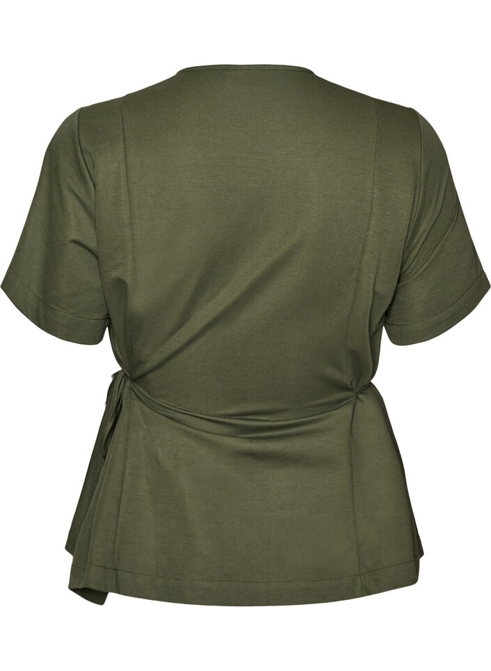 Bluse aus einer Baumwollmischung mit V-Ausschnitt und Bindeband, Gr&uuml;n, Packshot image number 1