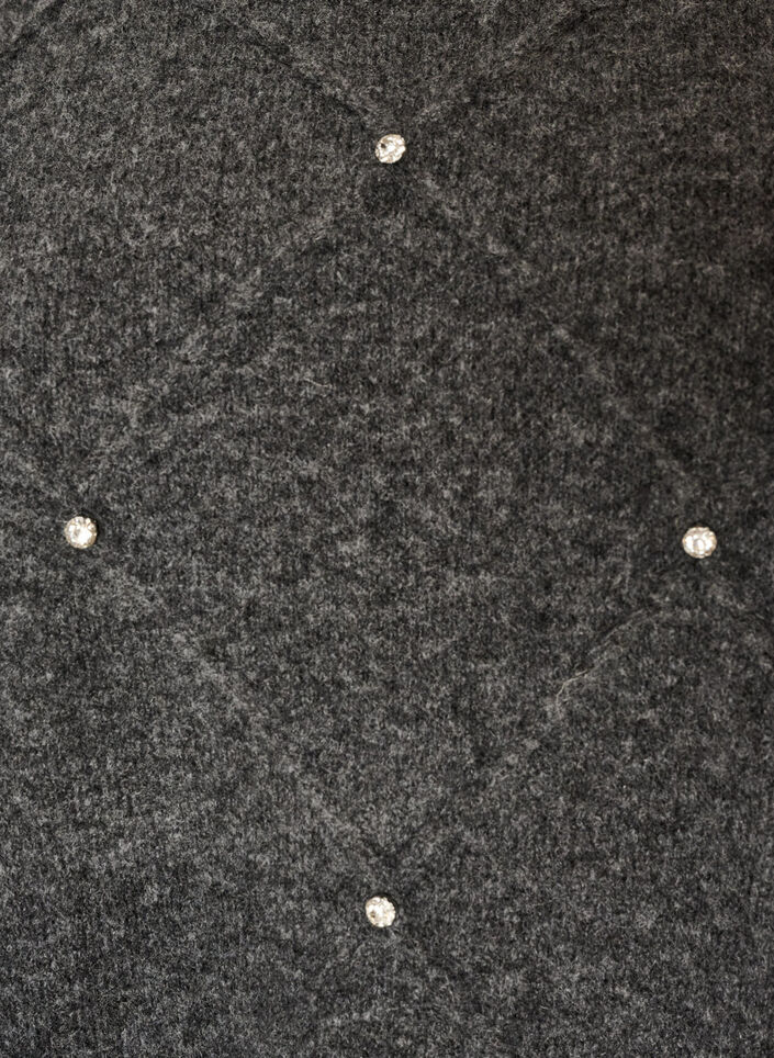 Bluse aus Strick mit Strasssteinen und Rautenmuster, Grau, Packshot image number 2