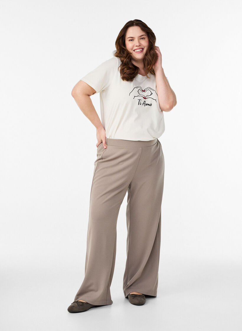 Pantalon ample, Beige, Model image number 0