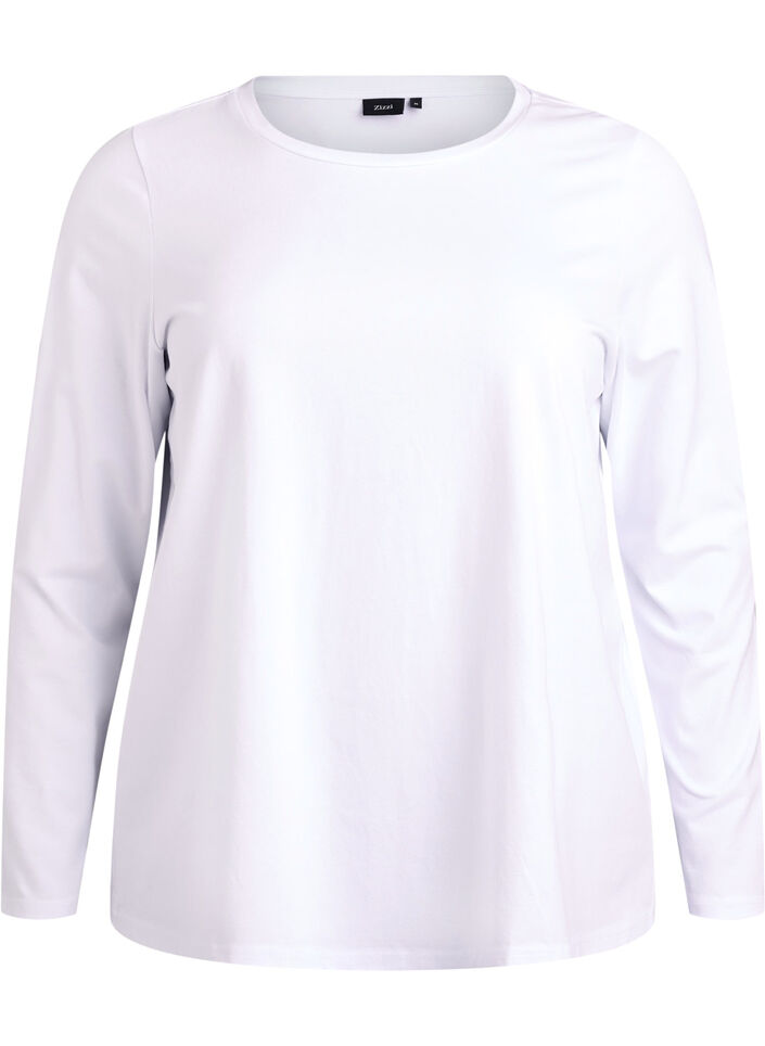 Top basic en jersey avec manches longues, Blanc, Packshot image number 0